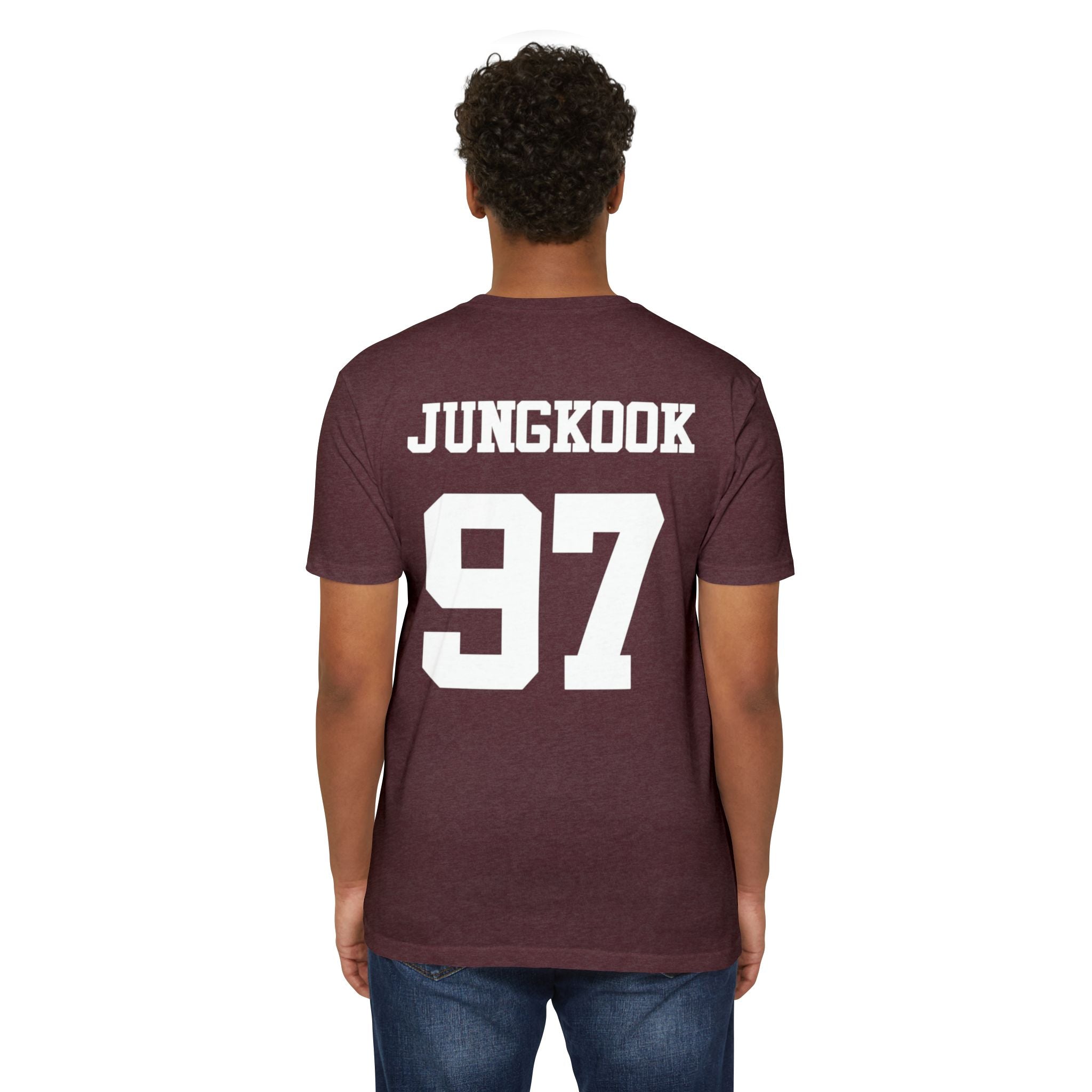Custom BTS T-shirt featuring Jungkook, Jimin, Taehyung, J-Hope, RM, Suga, Jin, K-pop concert design by Printify.