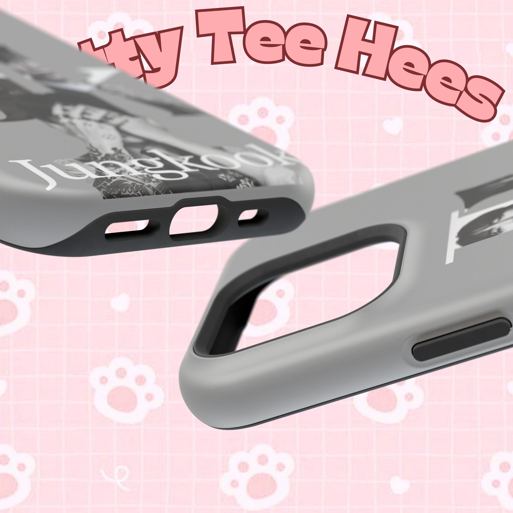 Cool monochrome Jungkook BTS phone case by Printify featuring impact-resistant design and bold letter graphics.
