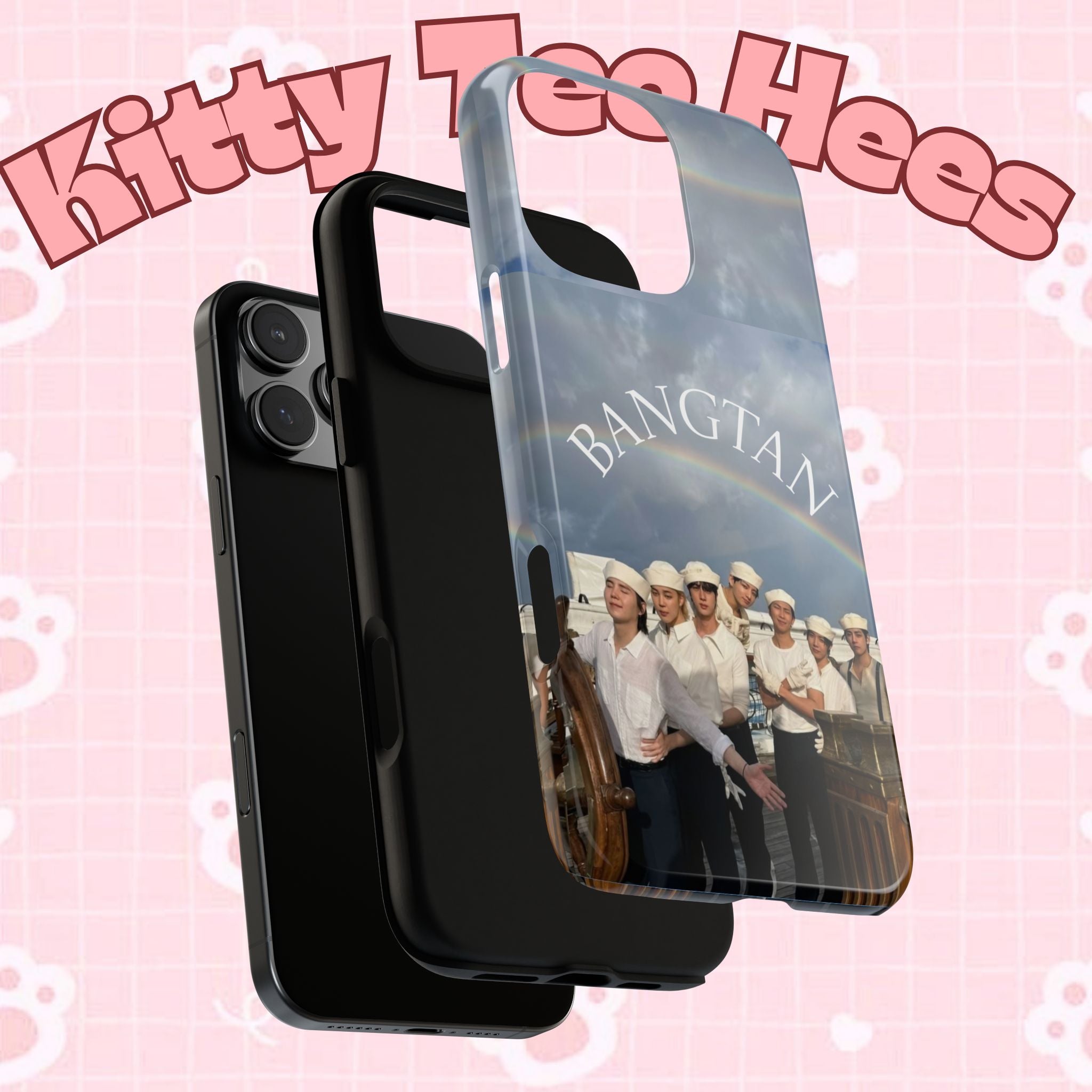 Cute Sailor BTS Swim phone case by Printify for iPhone and Samsung, featuring colorful sailor-themed BTS Arirang design.