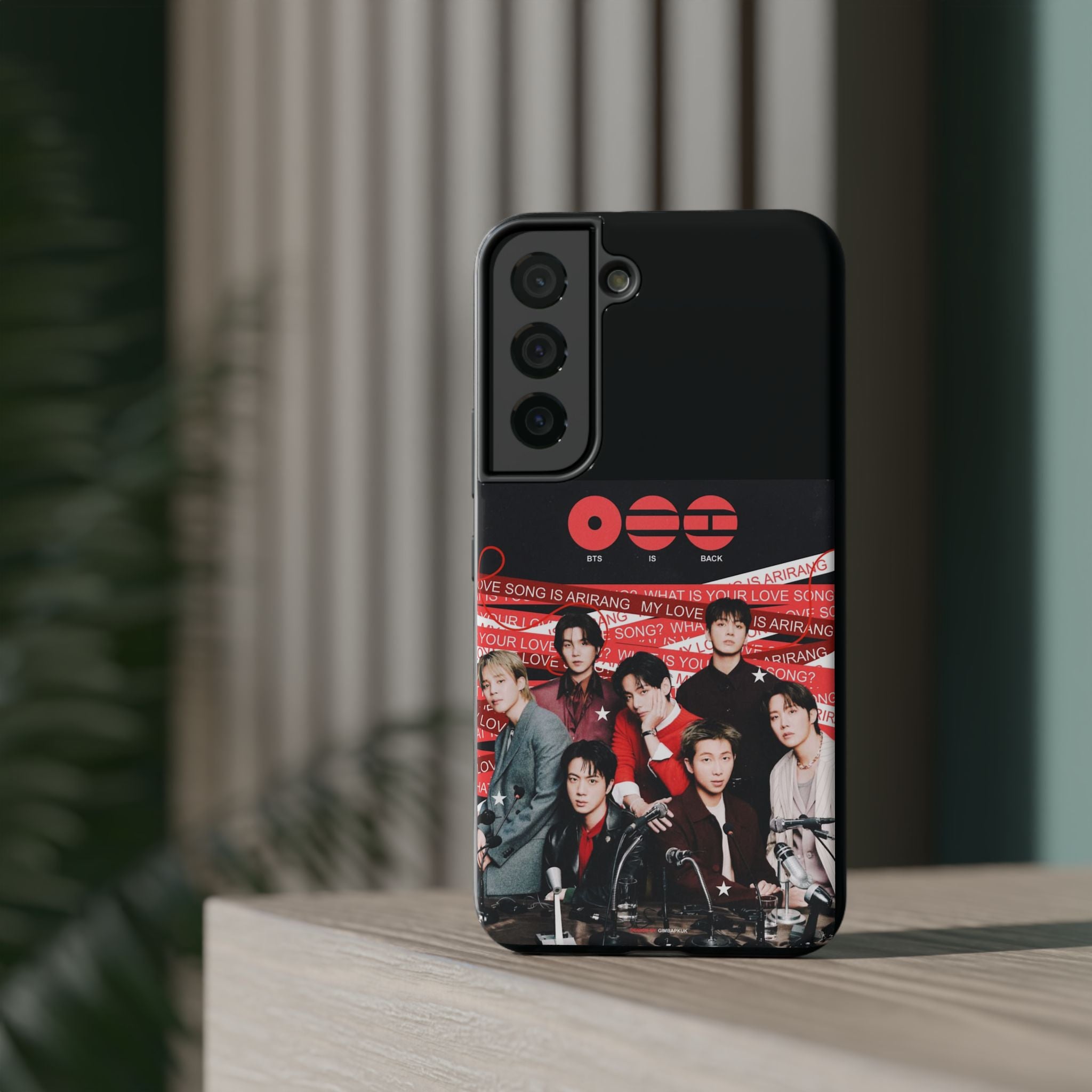 BTS Arirang phone case by Printify featuring Bangtan concert design, impact-resistant K-Pop band photo phone cover.