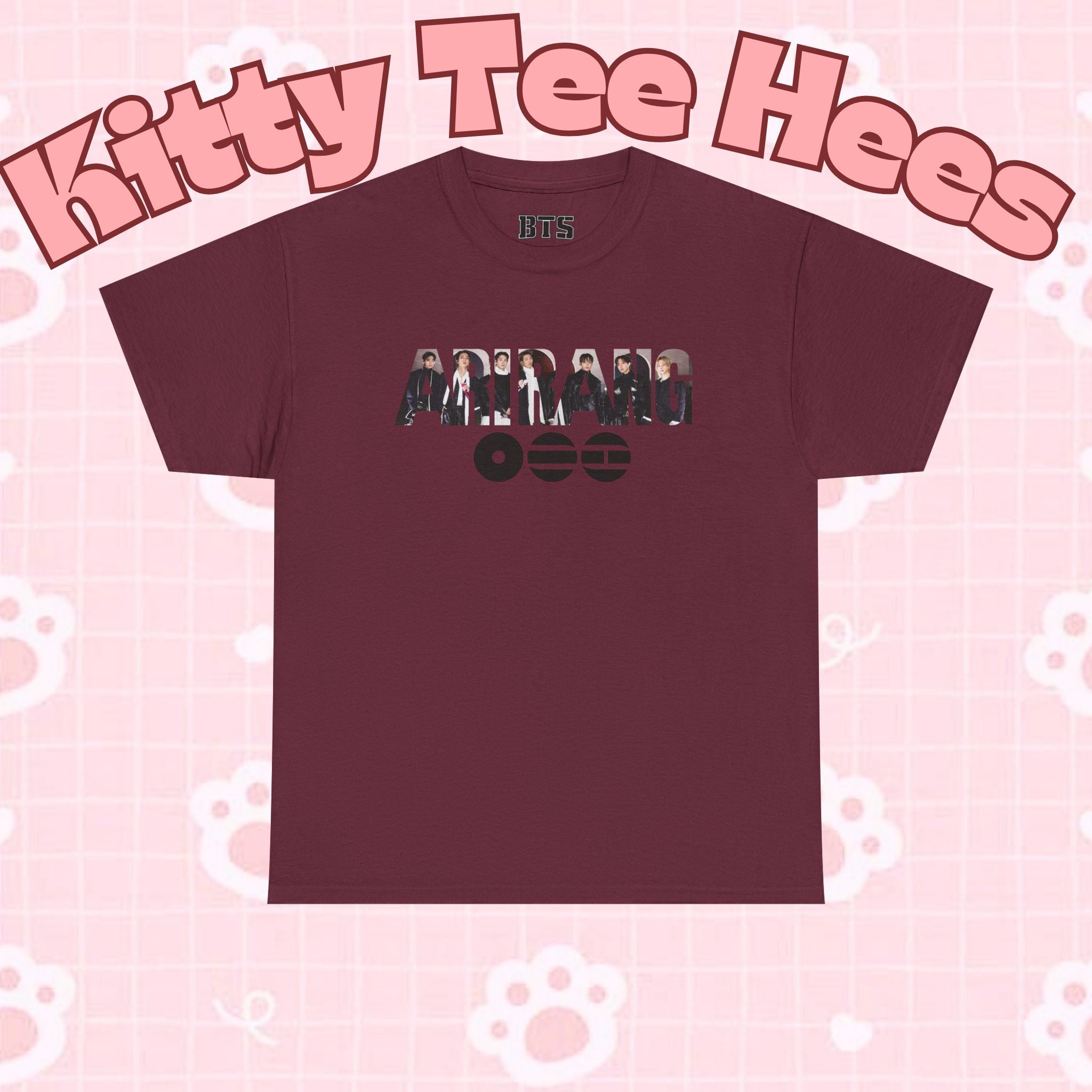 K-Pop BTS concert T-shirt featuring Bangtan logo and graphic design, inspired by Bangtan Boys world tour, by Printify.