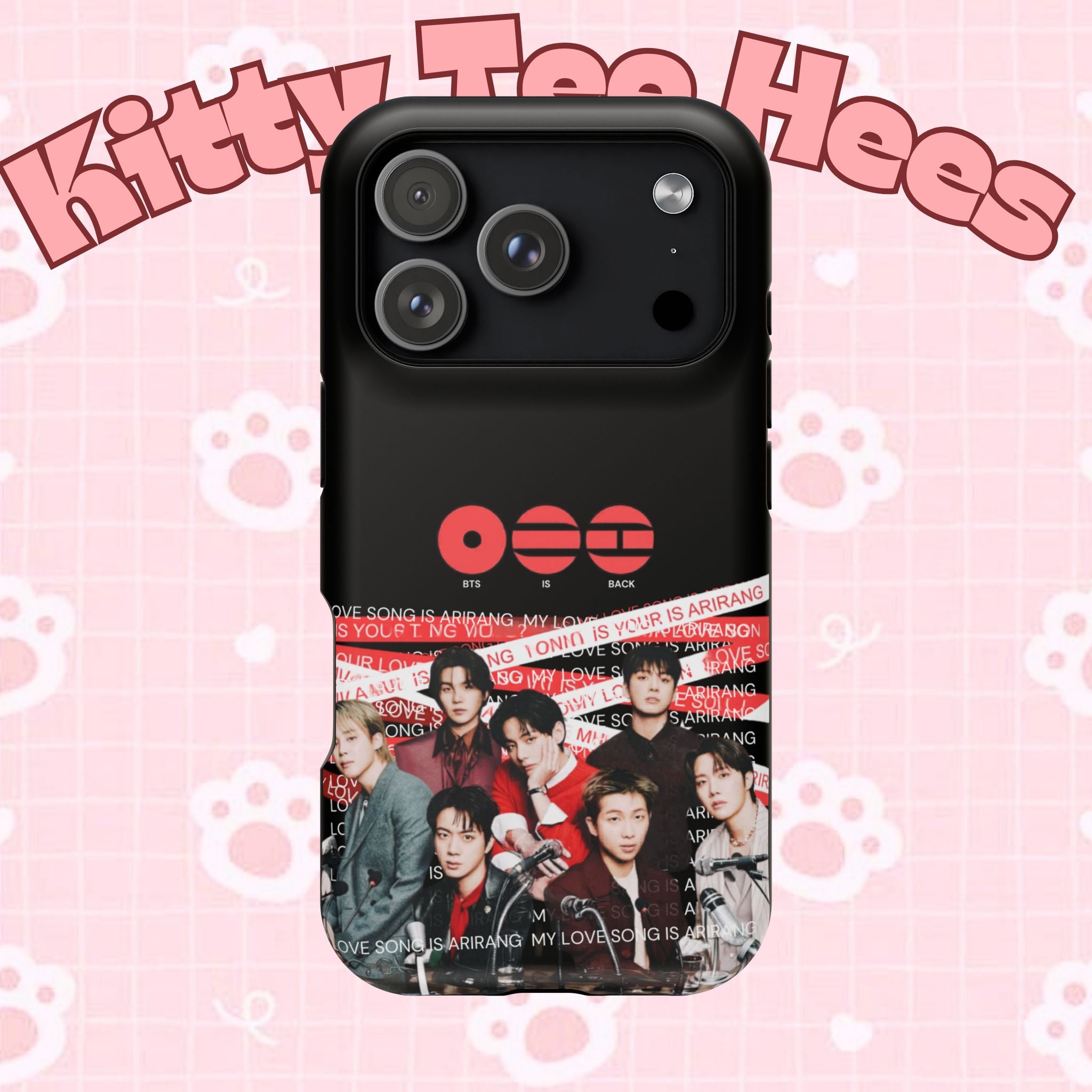 Custom BTS Bangtan phone case featuring fanmade artwork, impact-resistant design, suitable for K-Pop fans and BTS concert memorabilia.