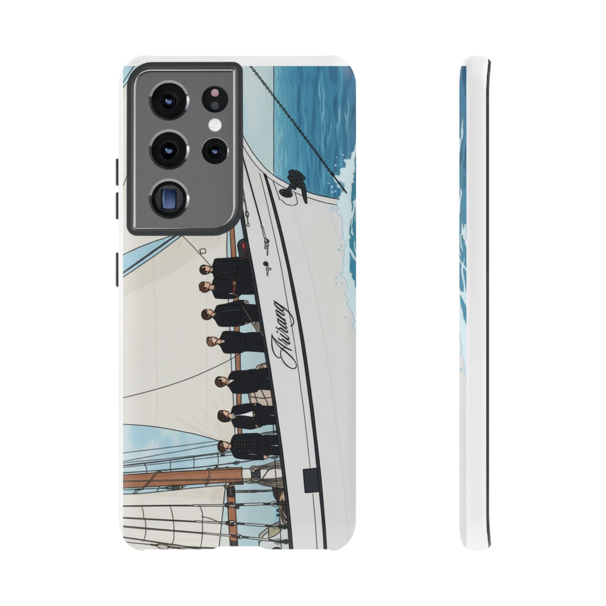 BTS Arirang swim-themed phone case for iPhone 17 and Samsung, printed tough case featuring Bangtan concert design.