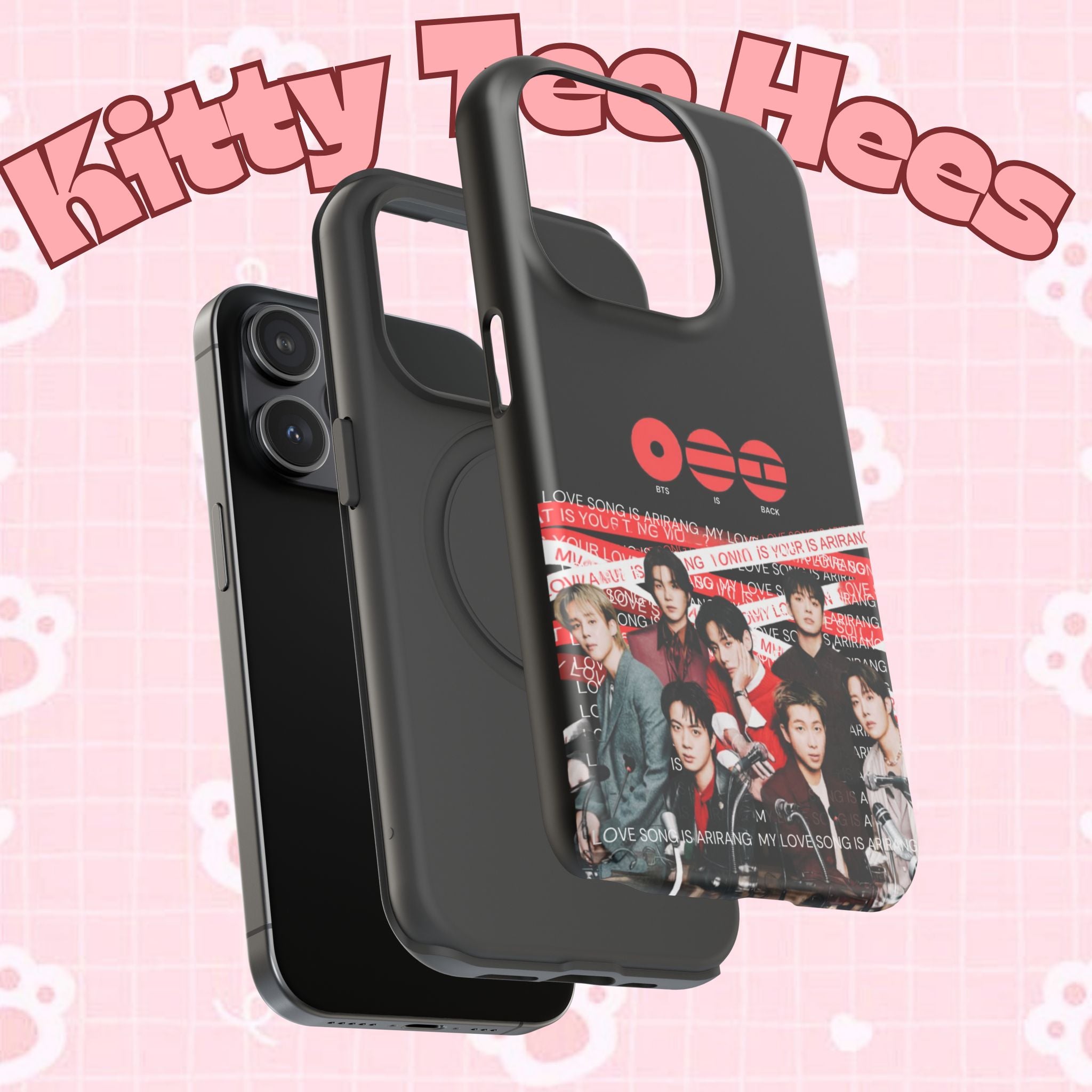 Printify BTS Bangtan phone case featuring fanmade K-Pop band photo, impact-resistant design for iPhone and Android devices.