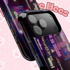 Neon Korean script BTS phone case for iPhone and Samsung, impact-resistant Printify phone protection with vibrant design.
