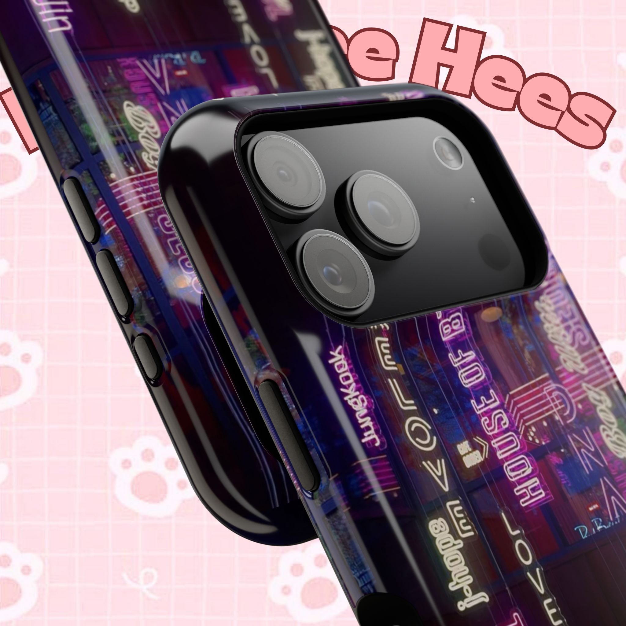 Neon Korean script BTS phone case for iPhone and Samsung, impact-resistant Printify phone protection with vibrant design.