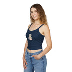 Cute girls' spaghetti strap tank top featuring a Pilates cat and yoga cat design, perfect for summer and casual wear.