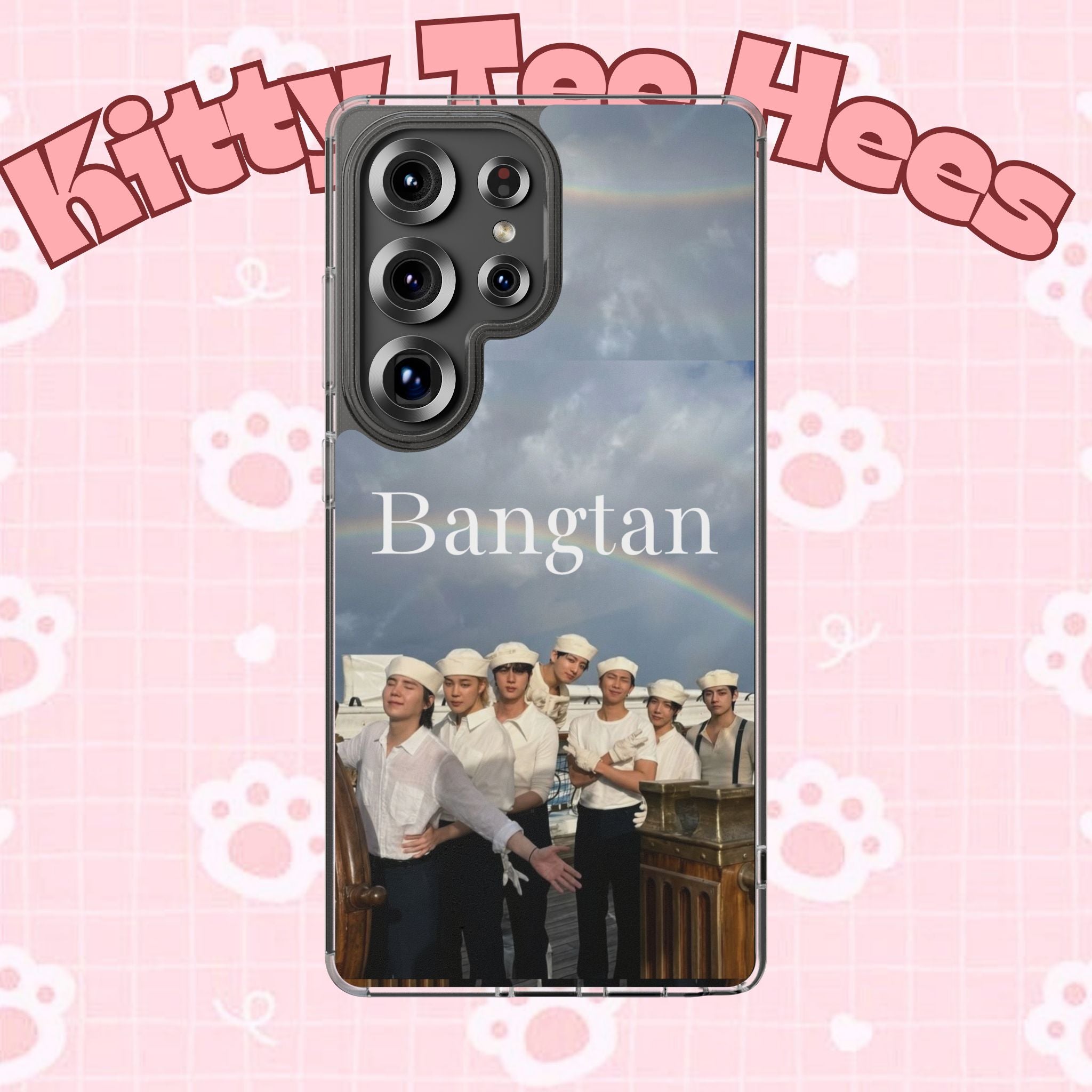 Clear impact-resistant phone case featuring cute Bangtan K-pop design for phones, offers stylish protection from Printify.