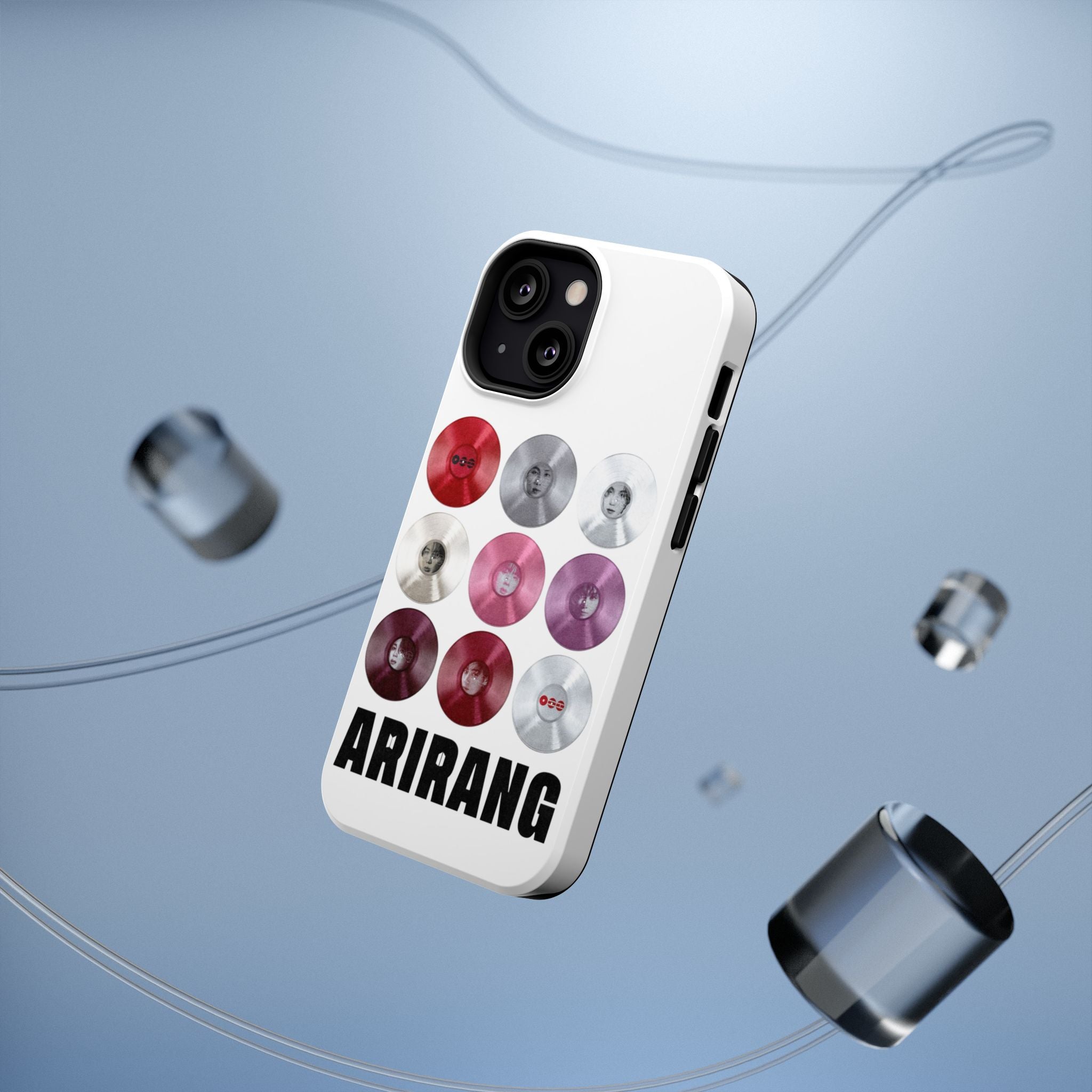 Printify BTS Arirang vinyl record grid phone case featuring impact-resistant design and cool BTS fan merch graphics.