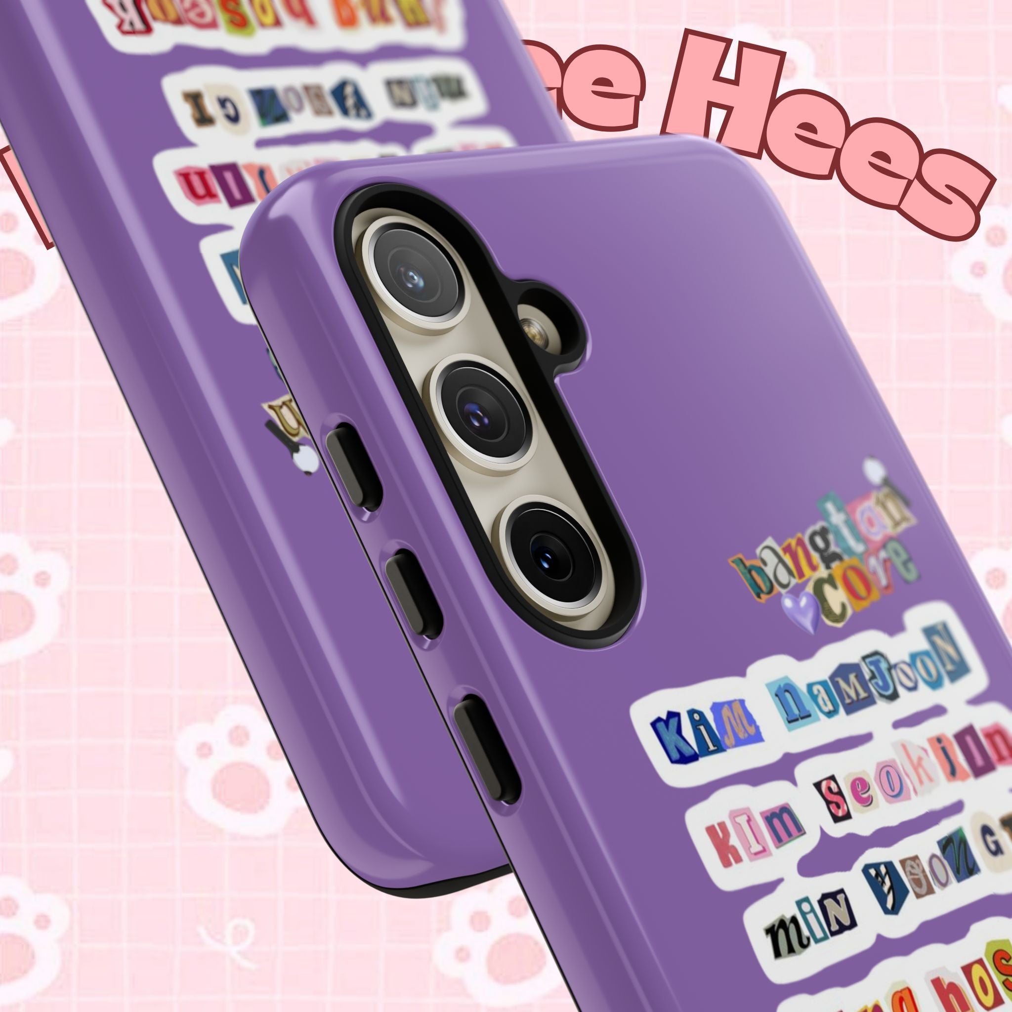 BTS member names phone case with Jungkook, Jimin, Rap Monster for iPhone 17, tough Printify brand phone case.