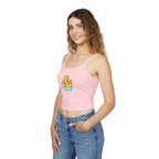 Cute cat warning tank top for women, spaghetti strap summer top featuring playful pet-themed design by Printify.
