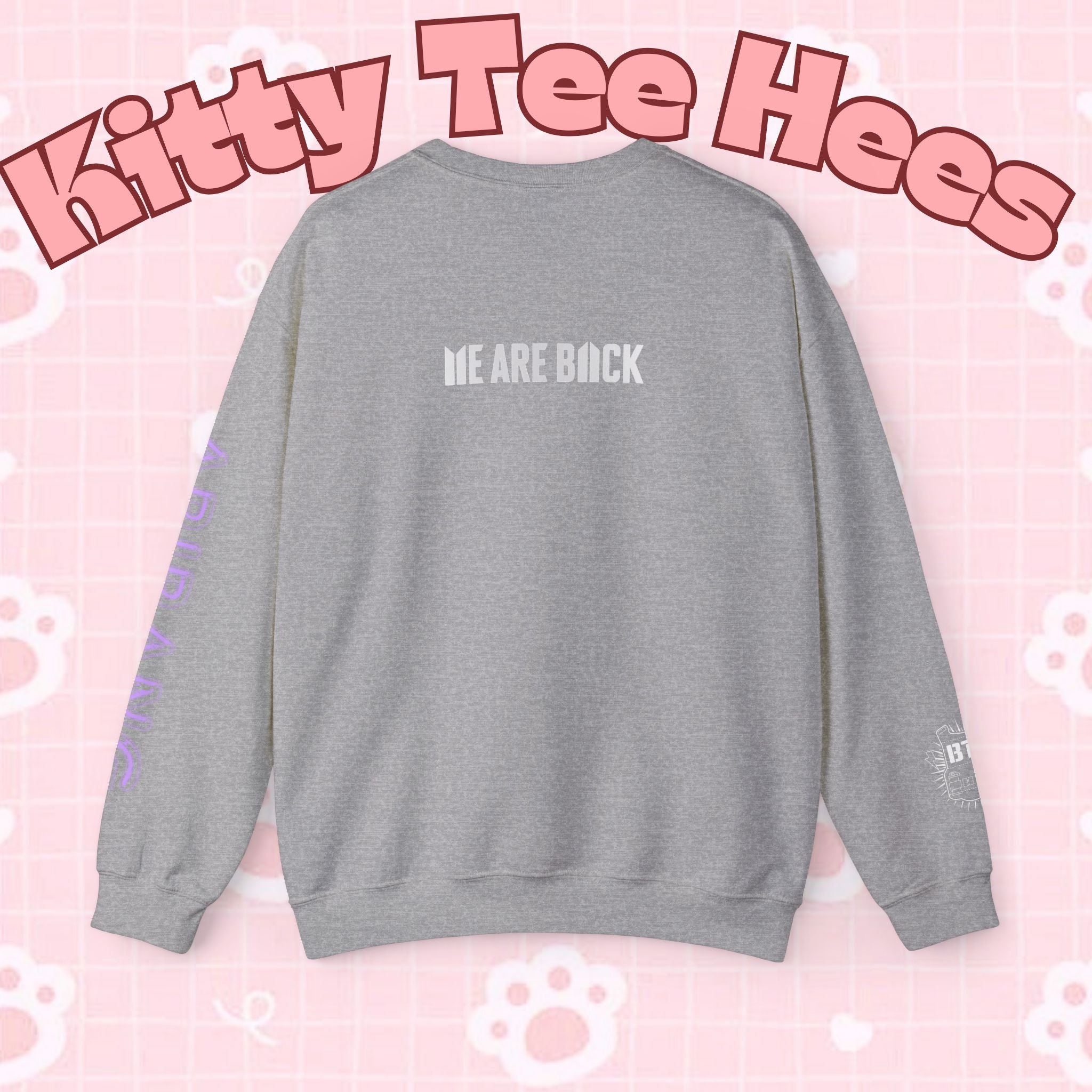 Lavender BTS logo Arirang crewneck sweatshirt featuring K-pop band print and comeback design, casual concert sweater by Printify