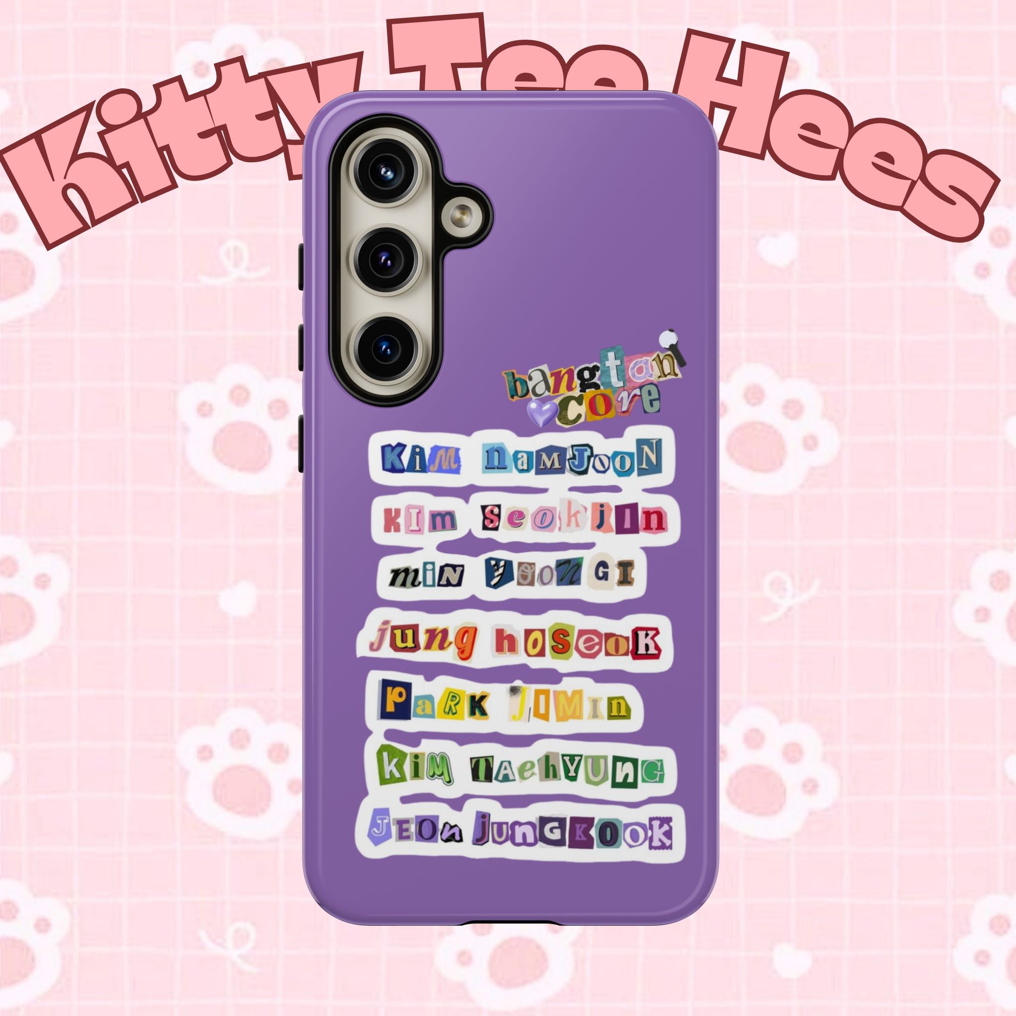 Printify BTS member names phone case for iPhone 17 featuring Jungkook, Jimin, and RapMonster with a durable, stylish design.