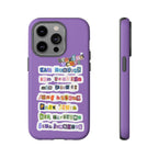 BTS member names phone case with Jungkook, Jimin, and Rap Monster design on a tough iPhone 17 case by Printify