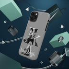 Monochrome BTS Jungkook phone case with letter design, impact-resistant Printify phone case for BTS fans.