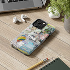 Pastel BTS collage phone case for iPhone and Samsung with hot air balloon and K-Pop photo design, durable tough protective cover.