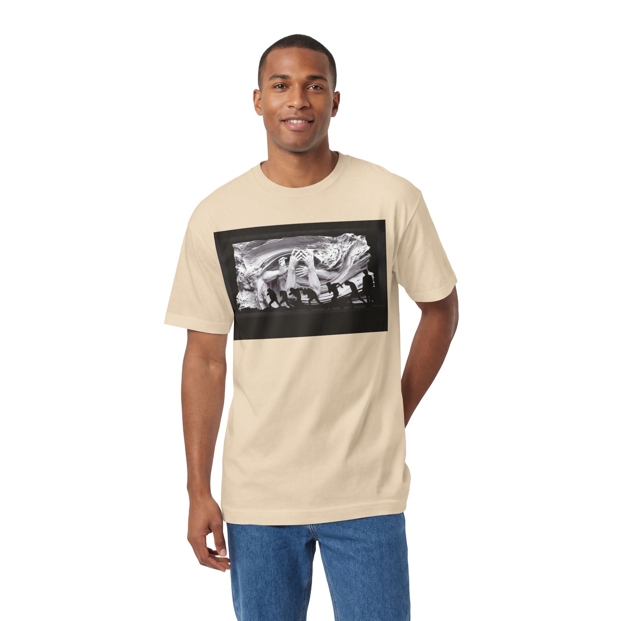 Black and white BTS graphic tee featuring Blood Sweat & Tears inspired print, casual K-Pop band BTS shirt by Printify.
