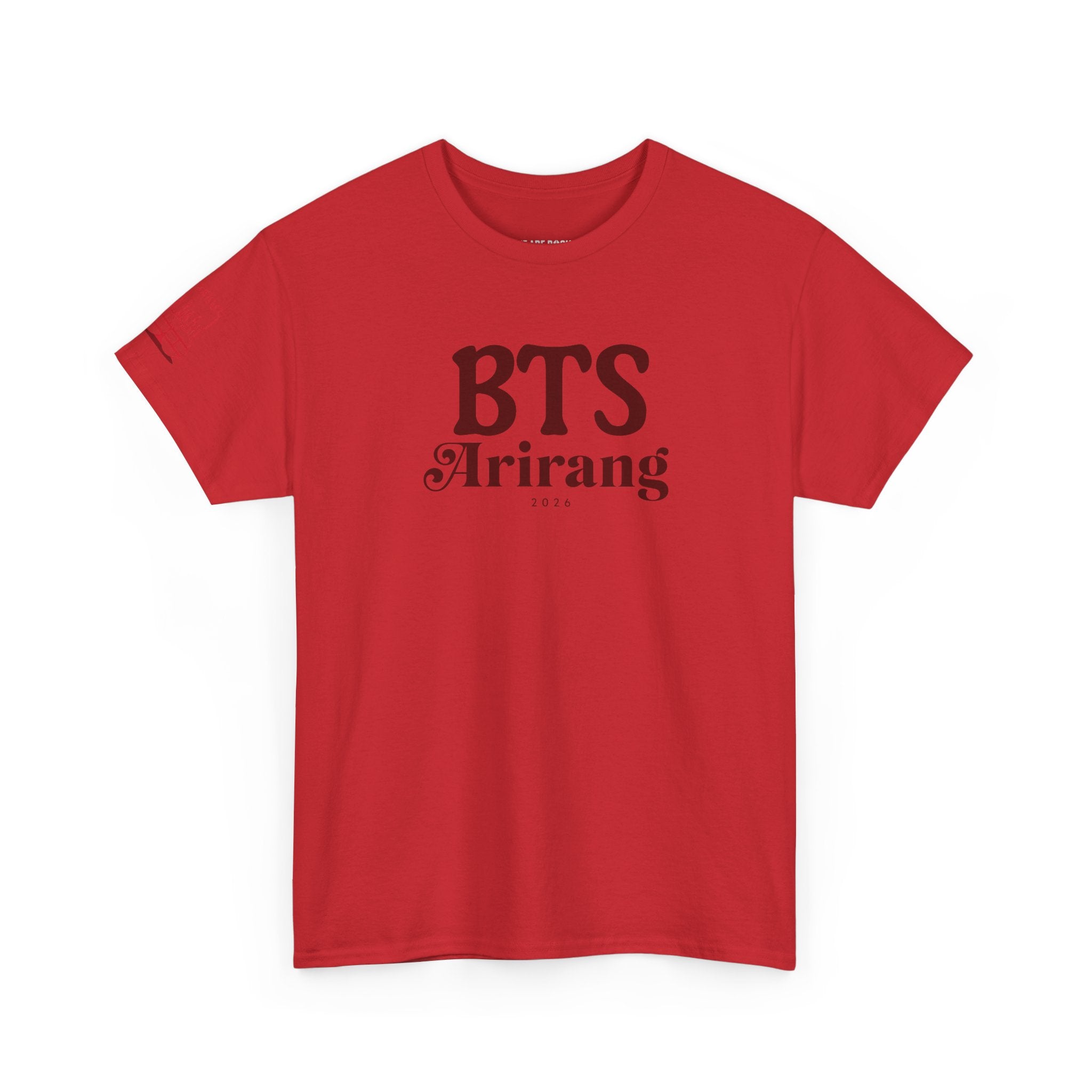 BTS Arirang T-Shirt by Printify featuring Korean Hangul text, perfect for BTS world tour and concert fans.
