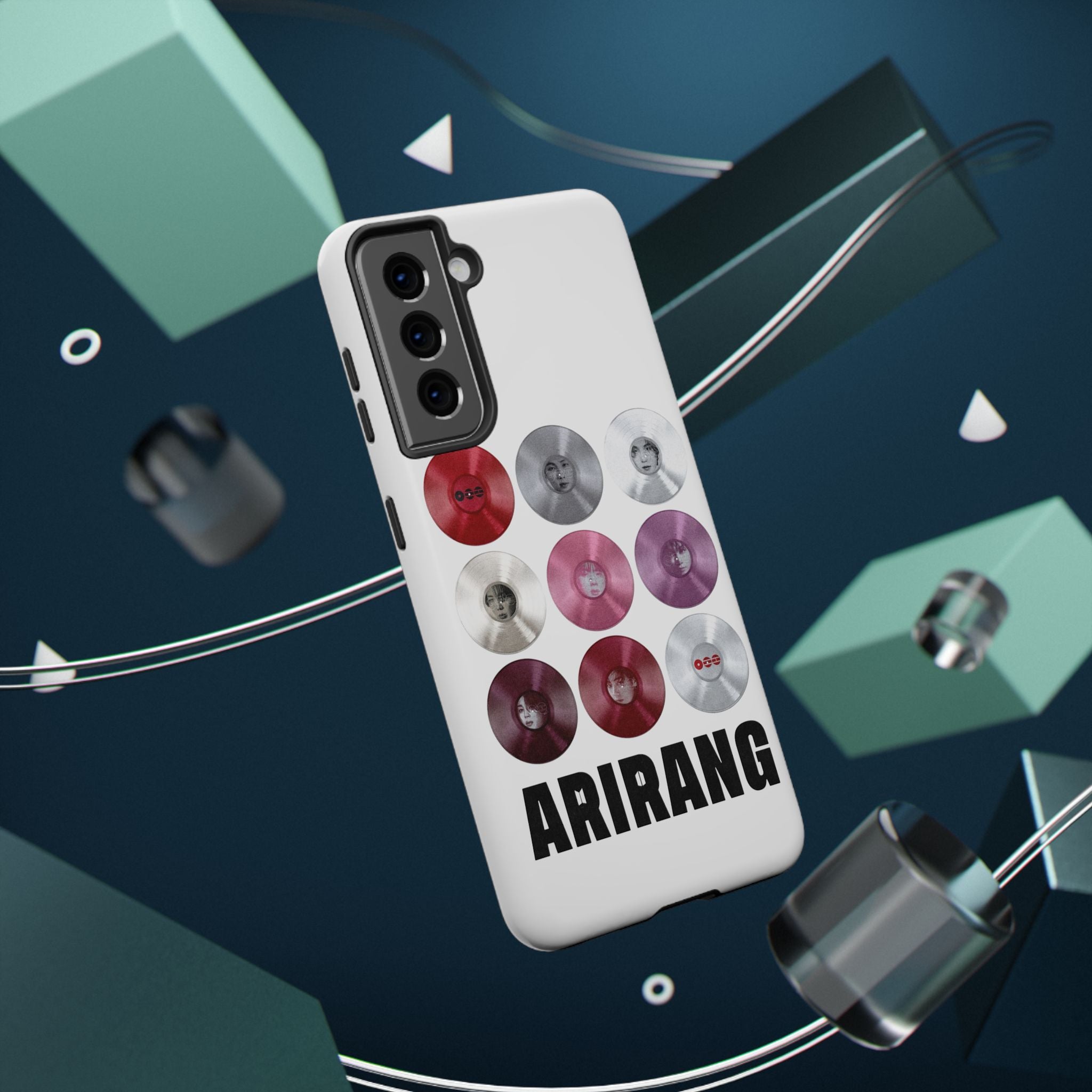 Printify Bangtan Arirang BTS vinyl record grid phone case with impact-resistant design, featuring colorful BTS fan merchandise artwork.
