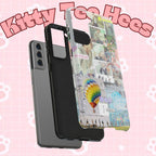 Printify BTS collage phone case for iPhone and Samsung with pastel hot air balloon and K-Pop photo collage design.