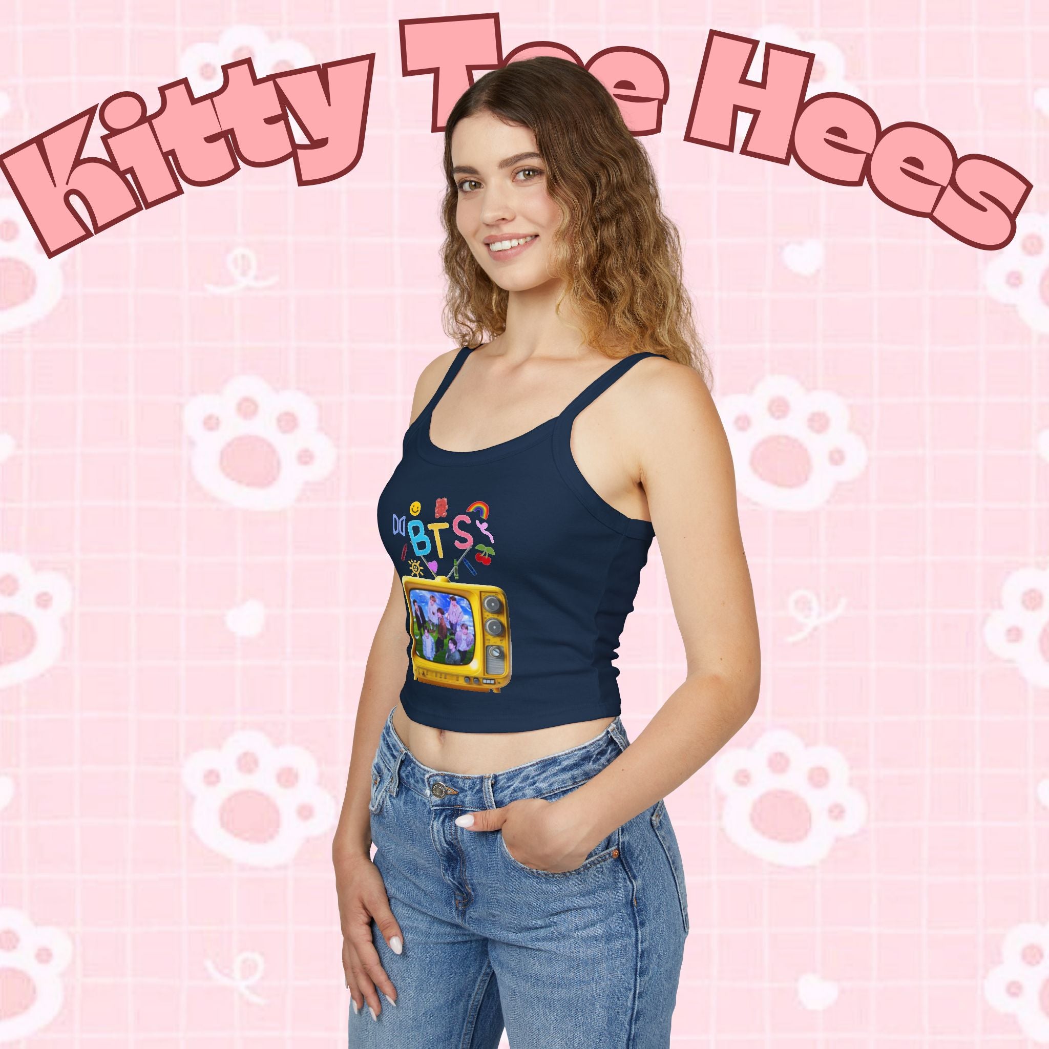 Cute BTS tank top for kids featuring a retro television design and K-pop graphic from Bangtan Boys by Printify.