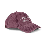 Vintage style embroidered "Hot Girls Love Cats" cap by Printify, casual wear hat with colorful cat design and embroidered text.