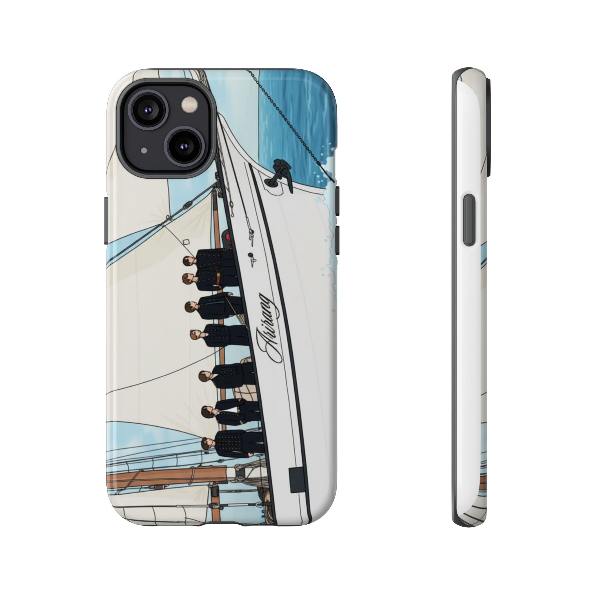 Printify BTS Arirang swim-themed iPhone 17 and Samsung Tough Phone Case featuring Bangtan concert design and vibrant graphics.