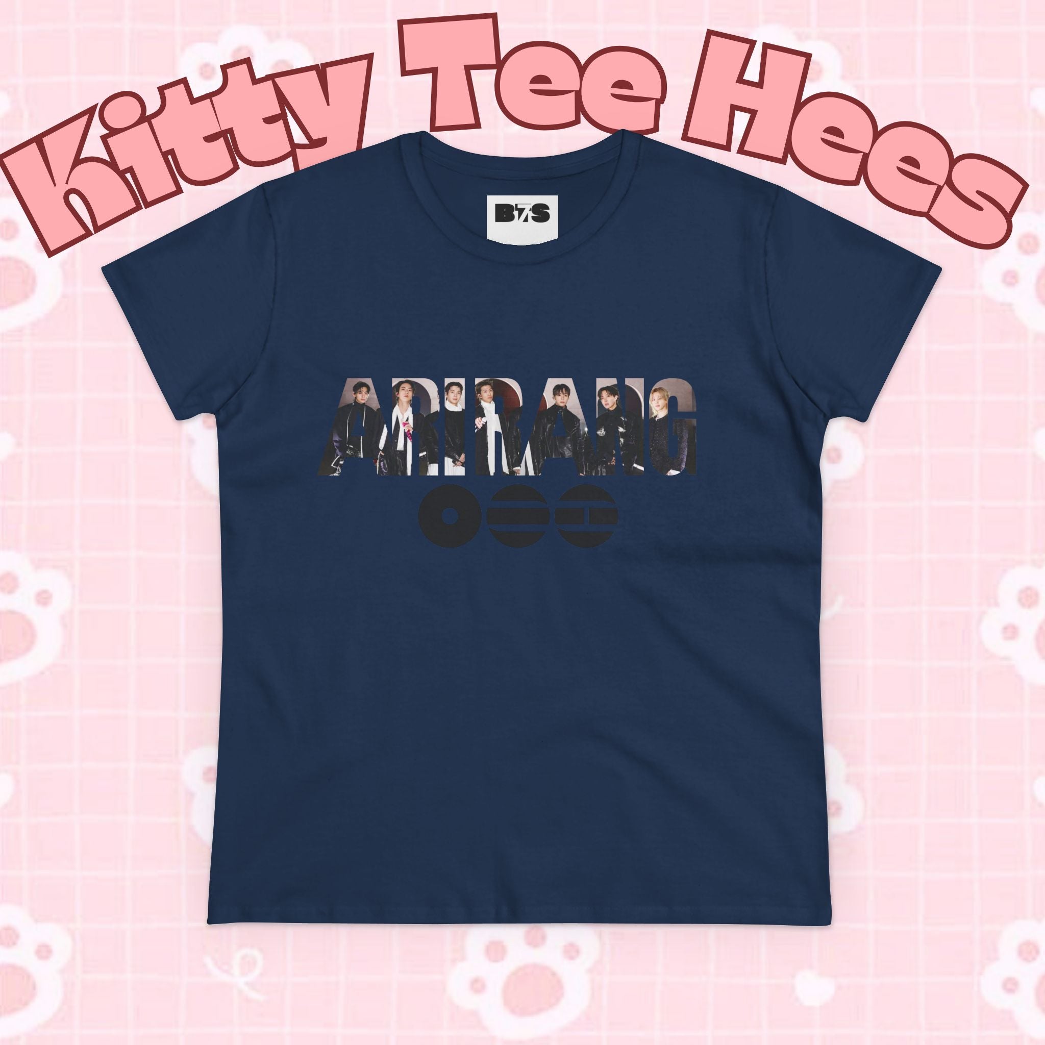 BTS ARIRANG graphic T-shirt featuring BTS logo and member names, casual style printify branded BTS merchandise tee