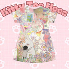Pastel casual kitty dress with all-over print, fun cat design, perfect for summer, by Printify.