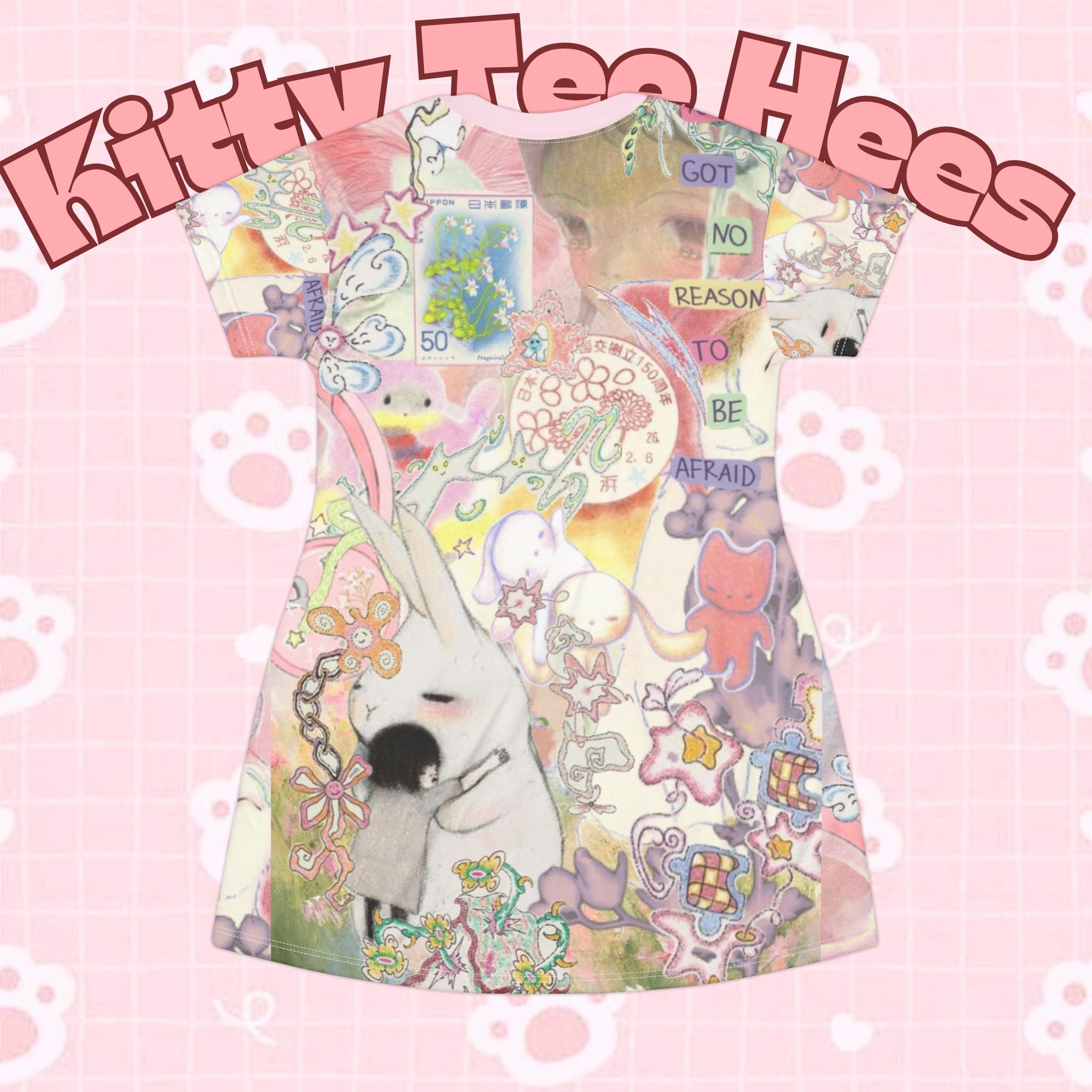 Pastel casual kitty dress with all-over print, fun cat design, perfect for summer, by Printify.