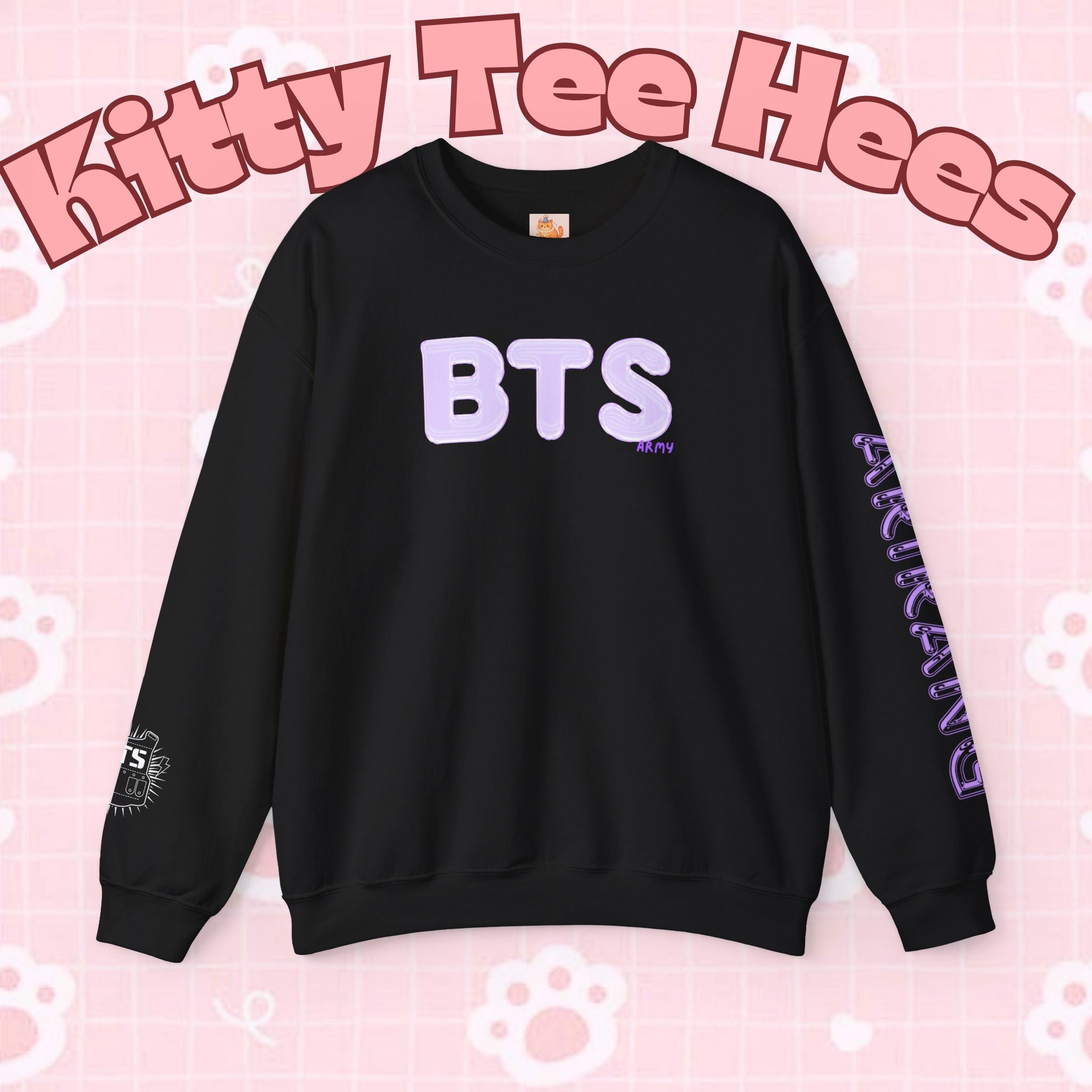 Lavender BTS Logo arirang crewneck sweatshirt by Printify, featuring K-pop band design and concert-inspired print.