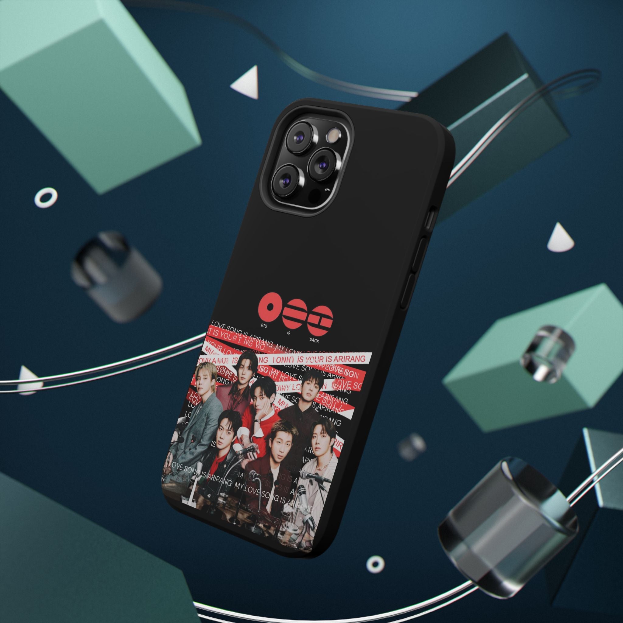 K-Pop BTS Bangtan phone case with concert fanmade design, impact-resistant material, featuring BTS Arirang band photo.