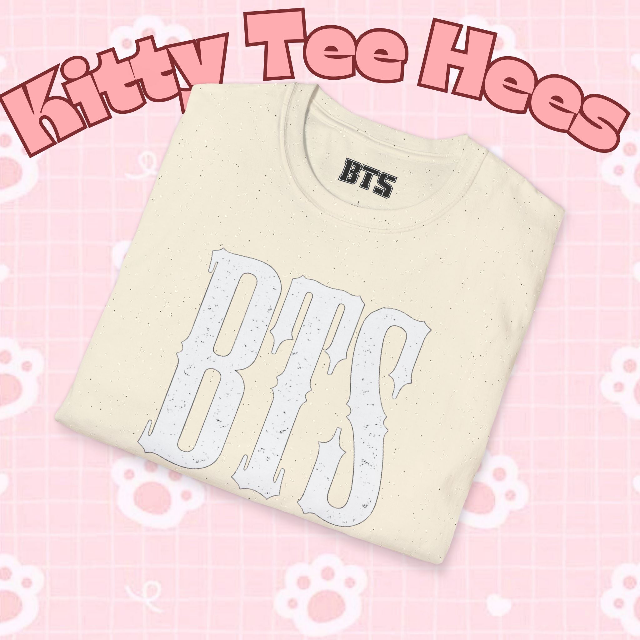 Printify BTS classic T-shirt featuring a simple outline design of the Bangtan Boys K-Pop band on a casual shirt.