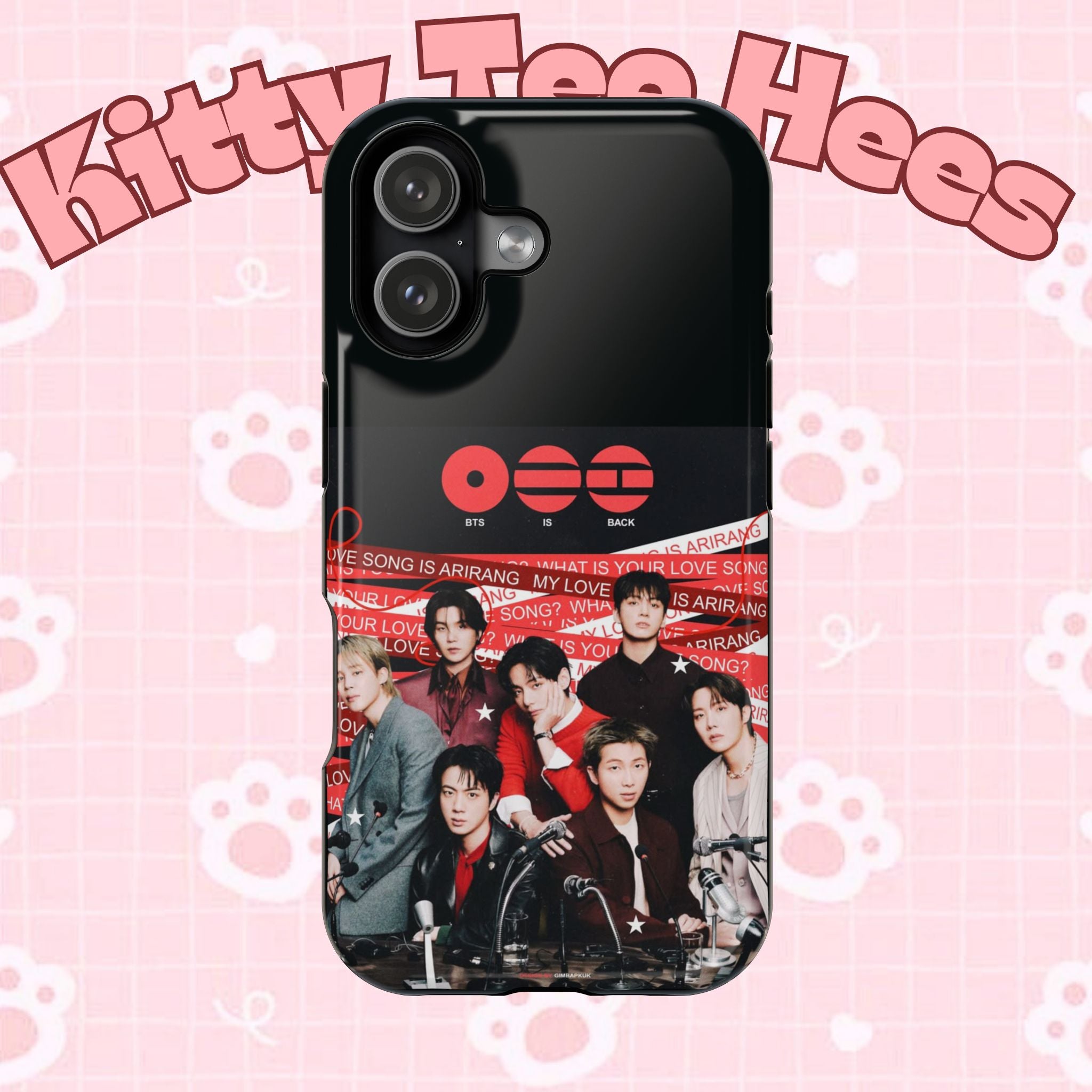Printify BTS Arirang phone case featuring Bangtan concert design, impact-resistant K-Pop band photo phone case for fans.