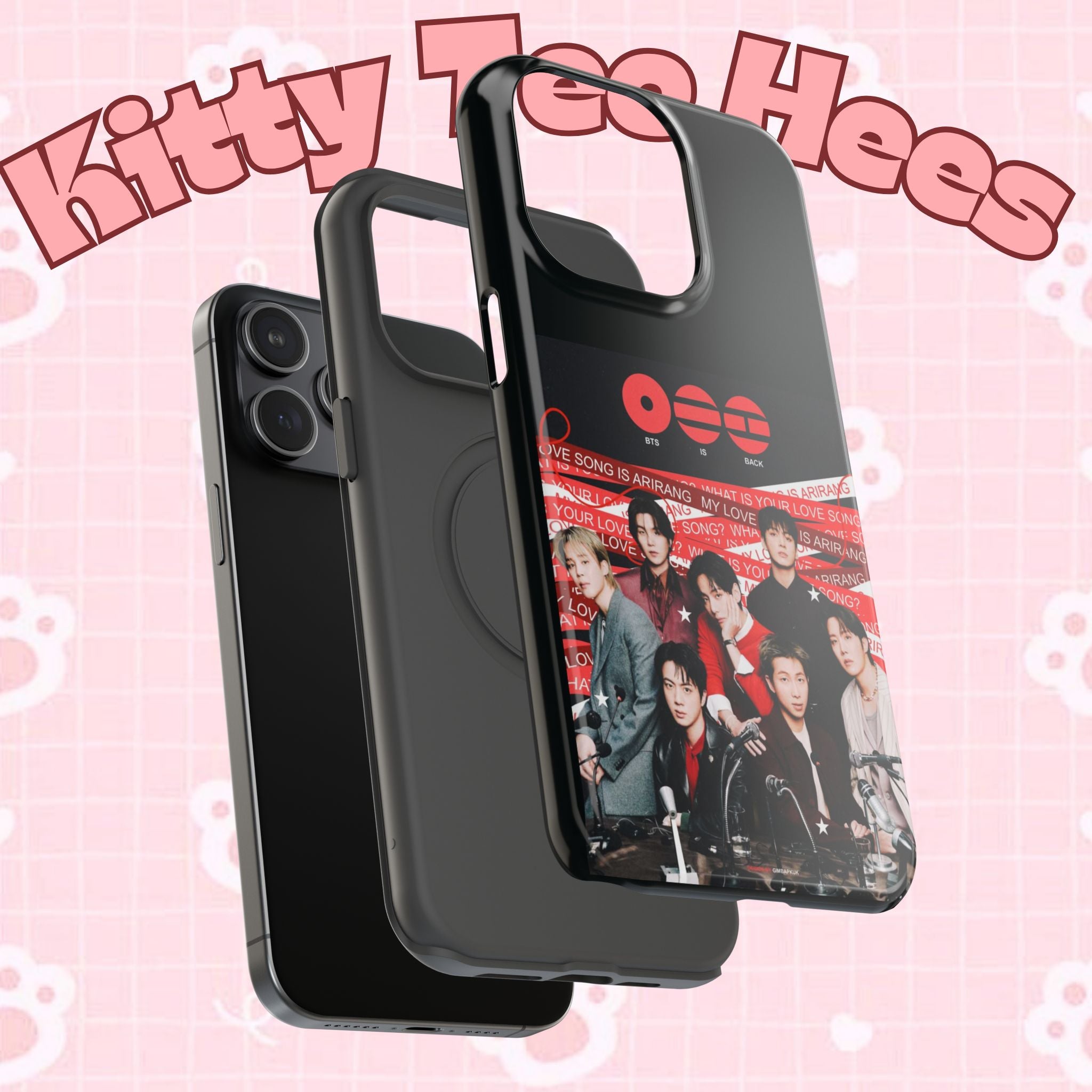 Printify BTS Arirang phone case featuring Bangtan concert design, impact-resistant K-Pop band photo phone cover for smartphones.