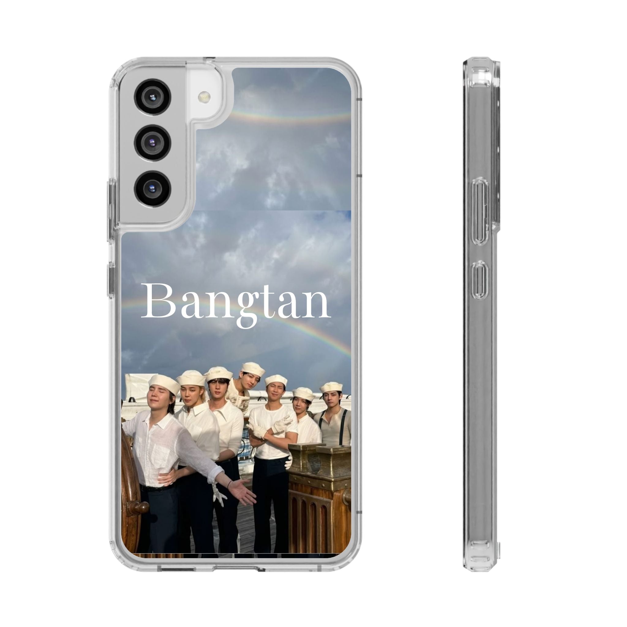 Clear impact-resistant phone case featuring cute Bangtan Boys K-pop design, ideal for protecting your phone.