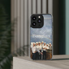 Clear impact-resistant phone case featuring cute Bangtan K-pop design for phones, by Printify.