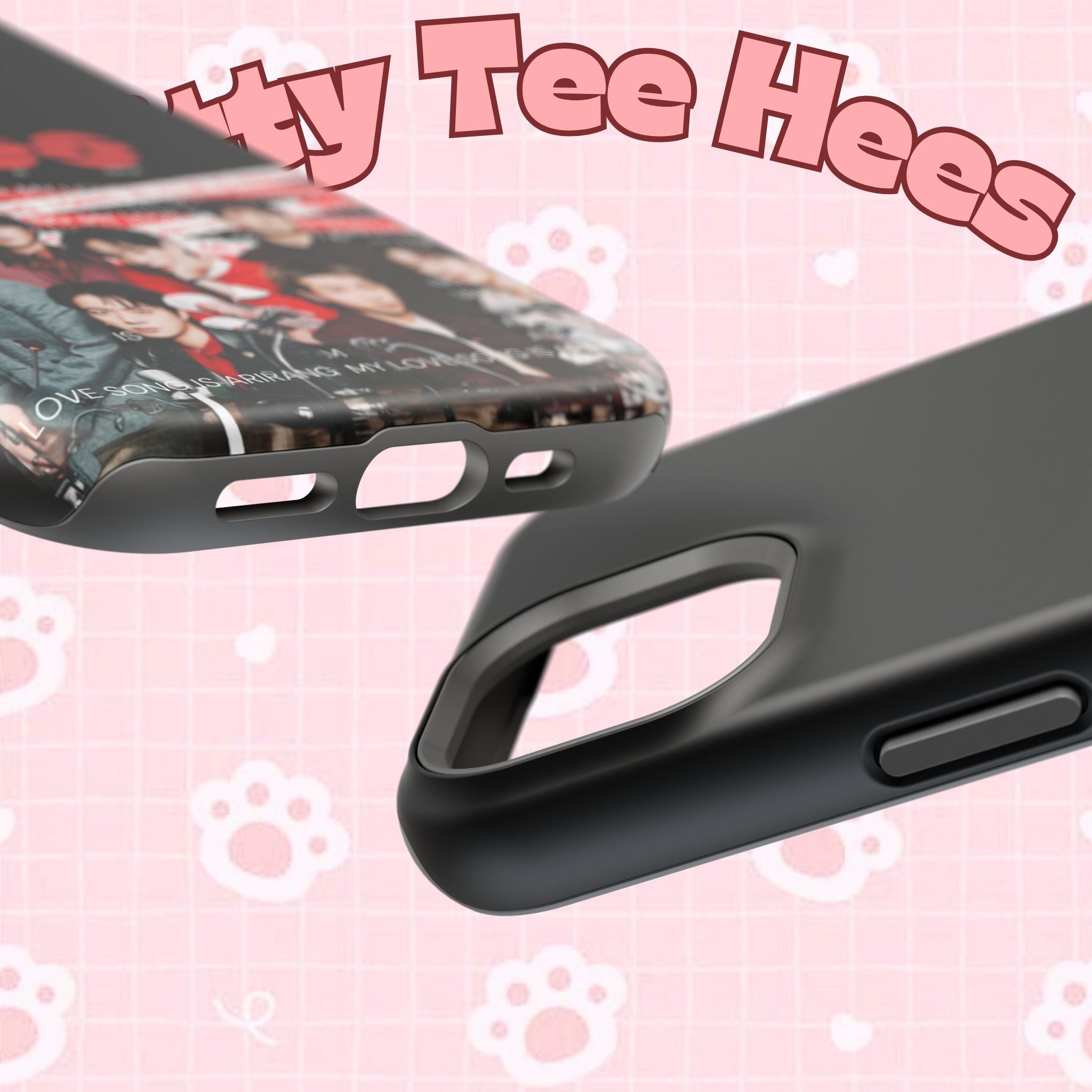 Printify BTS Bangtan phone case featuring fanmade band photo, impact-resistant K-pop concert merchandise for BTS fans.