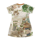 All-over print cozy cat-themed bookish apparel by Printify featuring cute literary design for cat lovers, perfect for summer.
