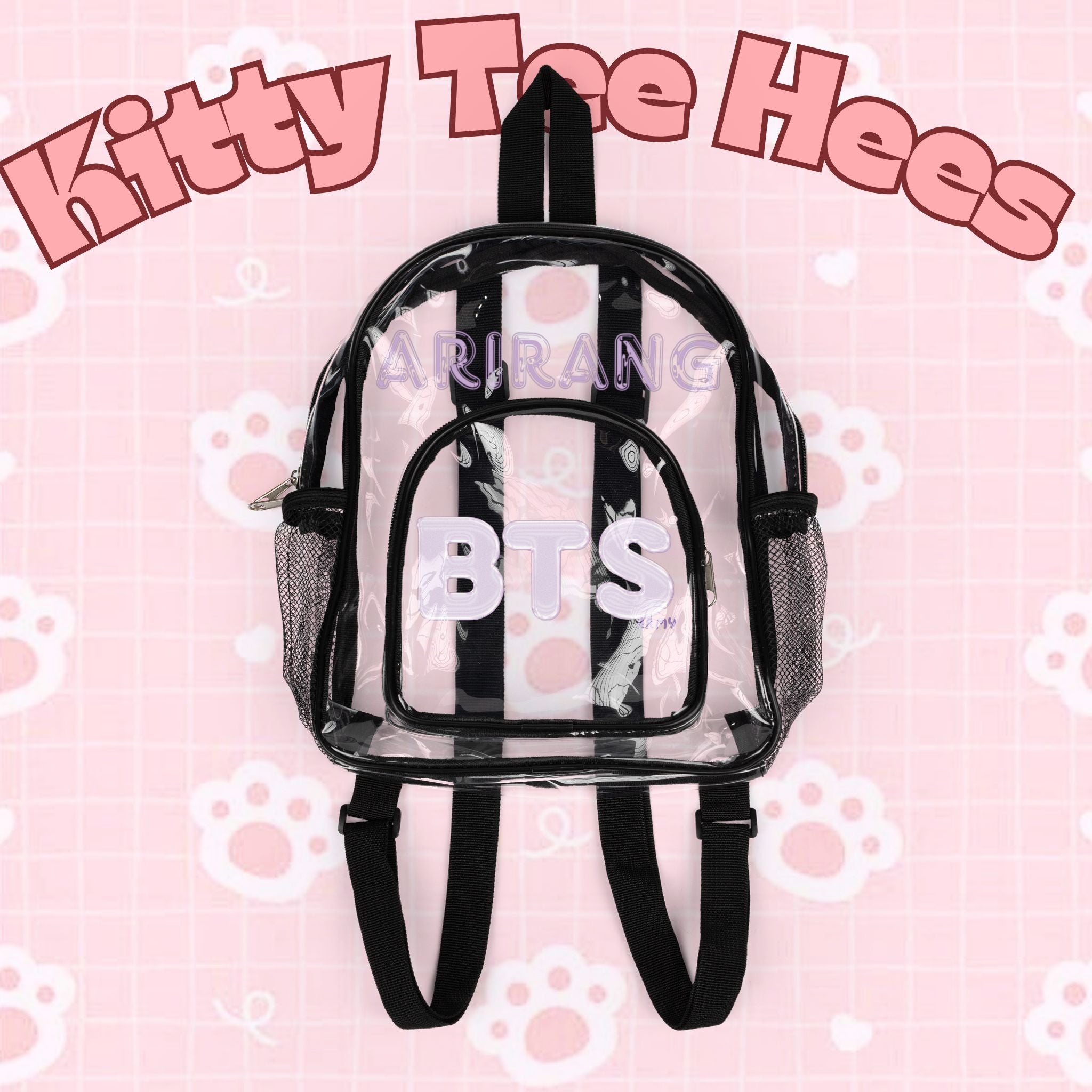 Clear BTS stadium concert backpack by Printify, stadium-approved bag for BTS world tour, designed for concerts with transparent style.