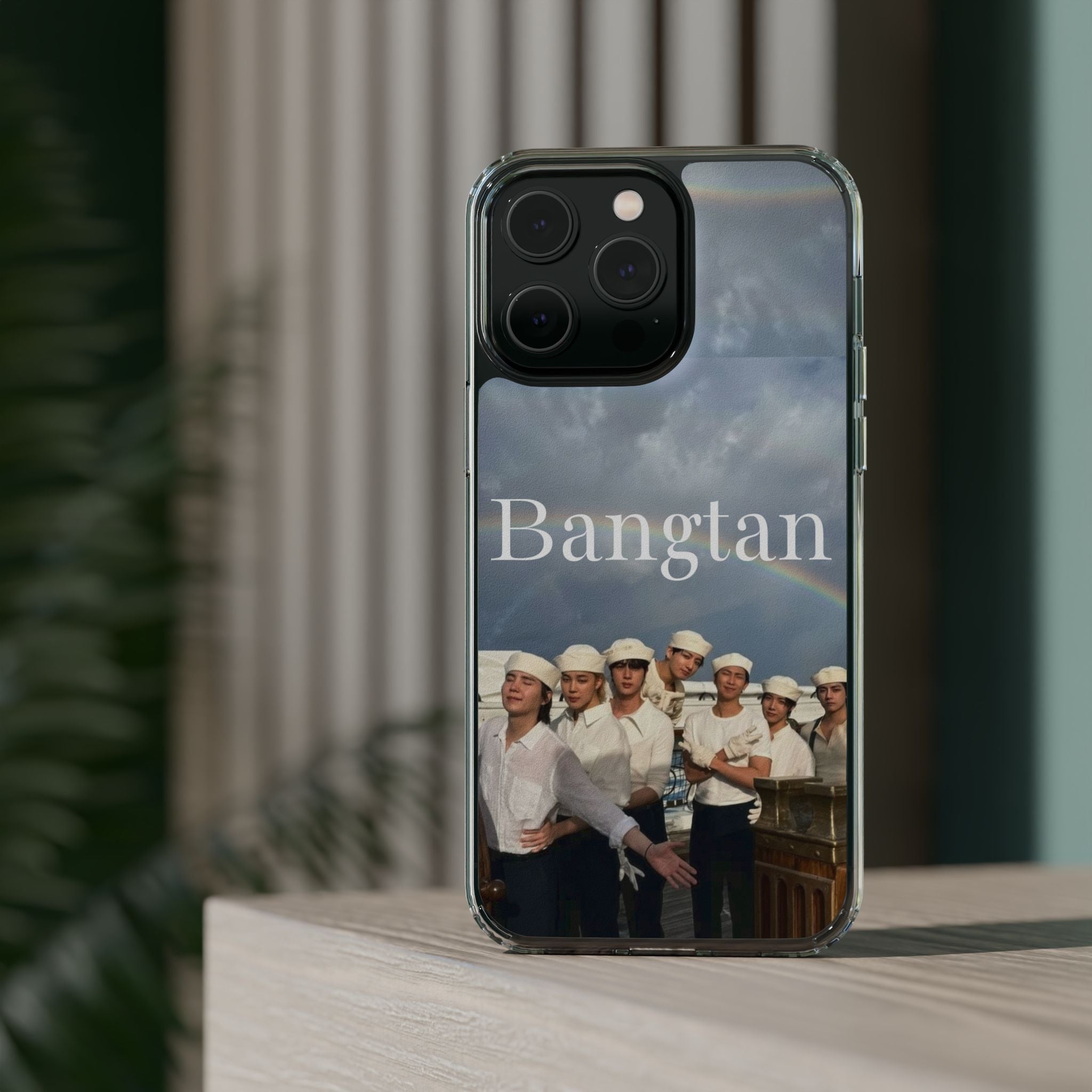 Clear impact-resistant phone case featuring Bangtan Boys K-pop design for phones, with cute and stylish print by Printify.