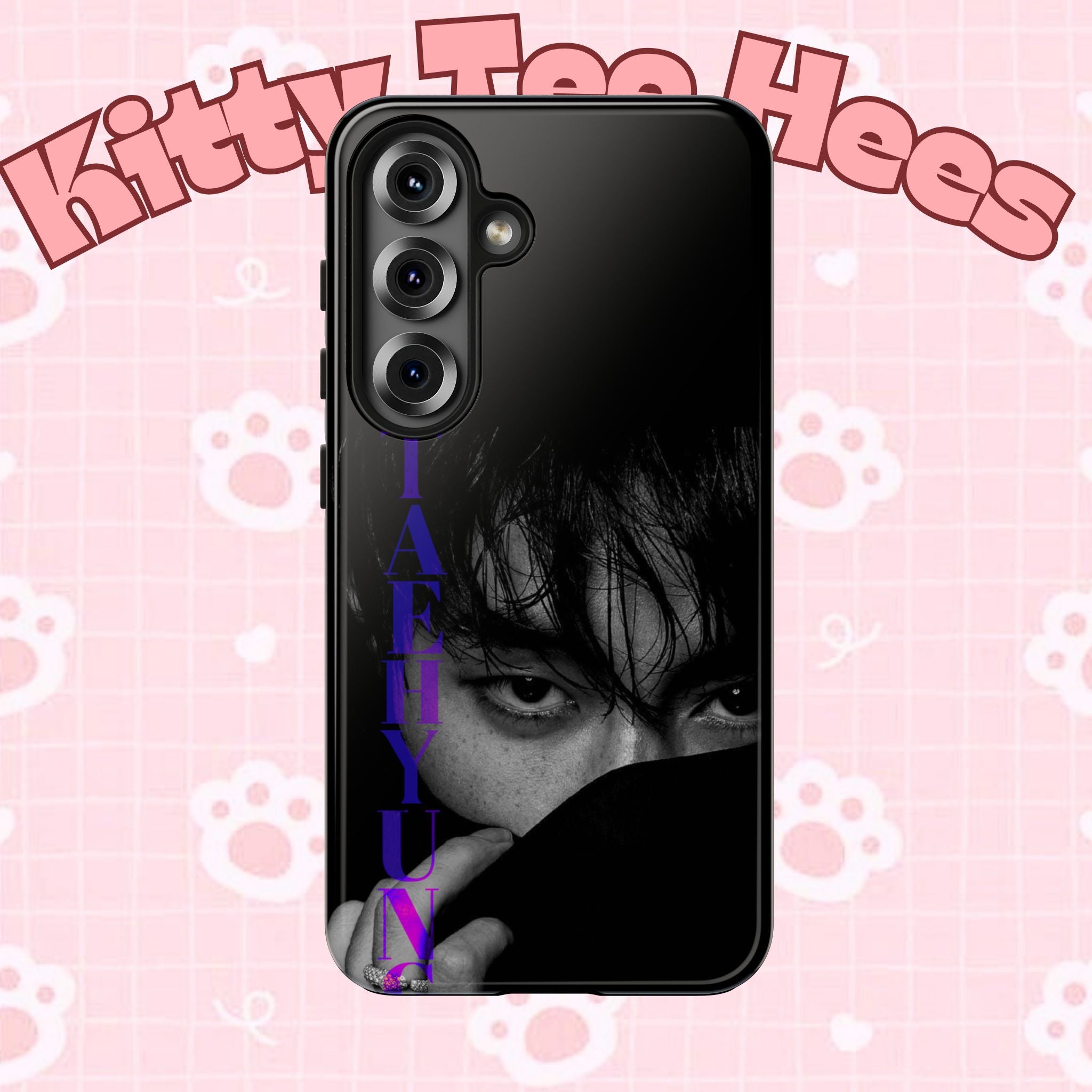 Dark Bangtan BTS phone case featuring Kim Taehyung (V) design for iPhone and Samsung smartphones, made by Printify.