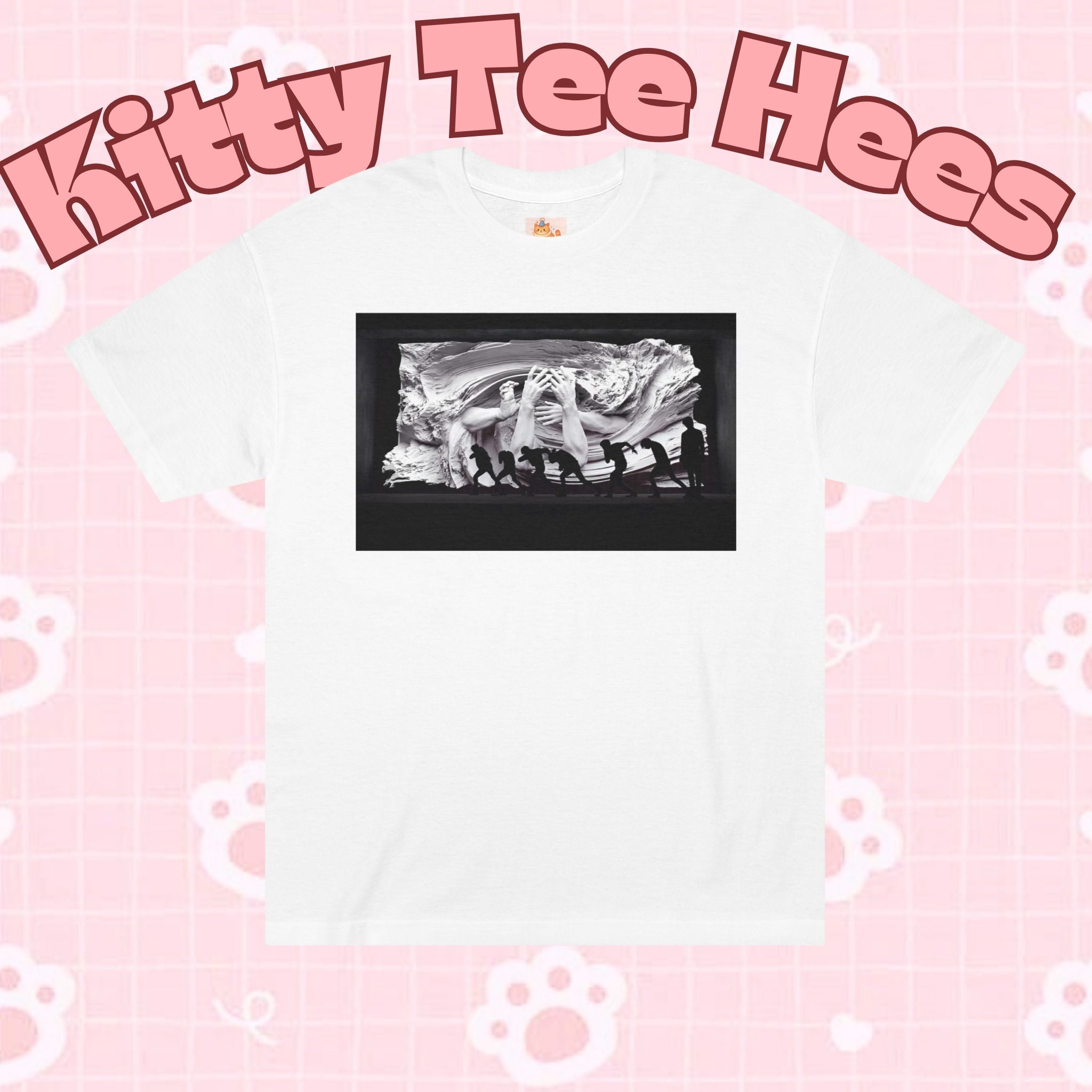 Black and white BTS graphic T-shirt featuring Blood Sweat & Tears inspired K-Pop photo print by Printify