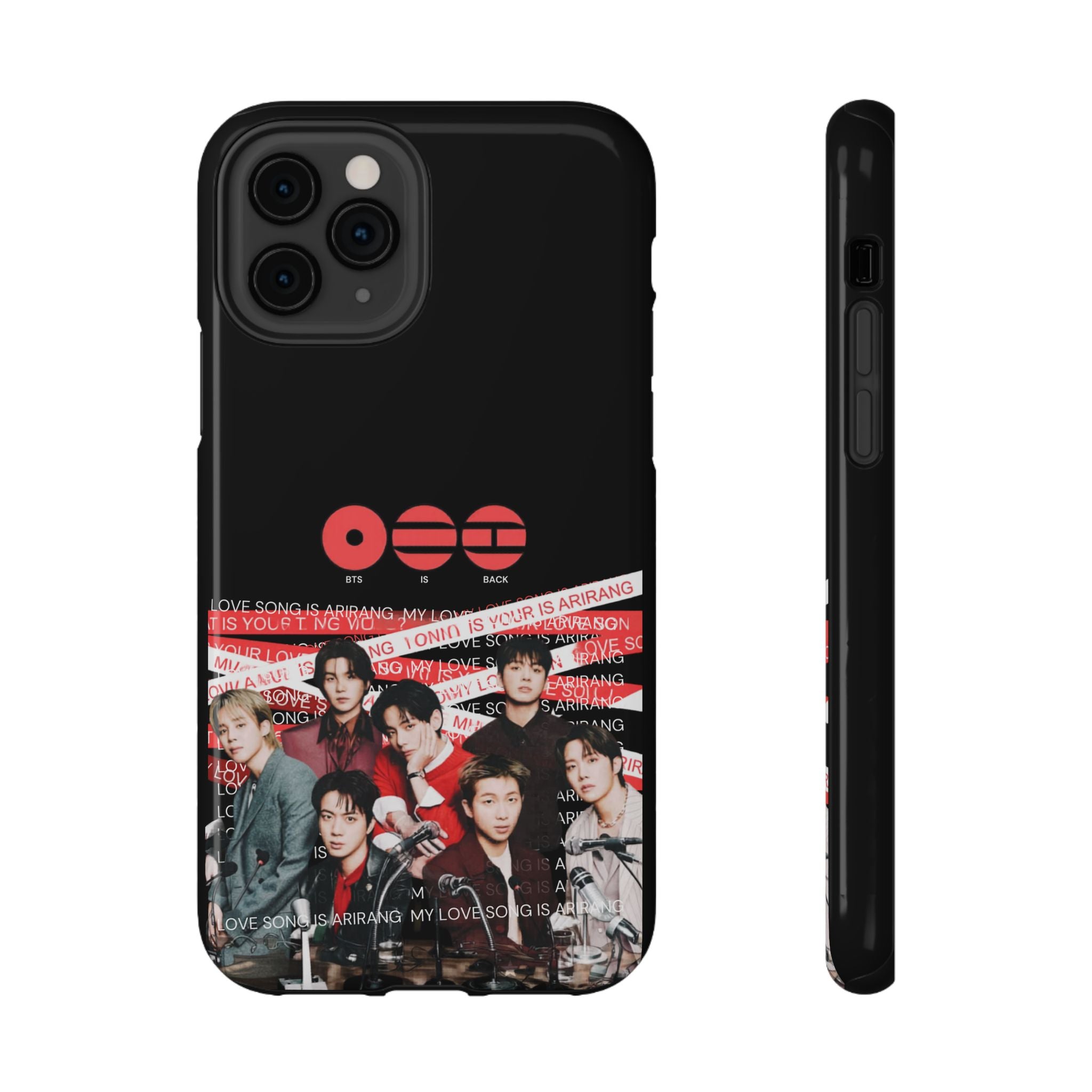 Impact-resistant phone case featuring BTS Bangtan Boys fanmade concert design with K-Pop band photo from Printify.