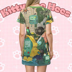 BMO Adventure Time T-shirt dress with all-over print, festive design, and colorful character graphics, by Printify.