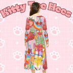 Colorful strawberry picnic fruit print dance dress for women with long sleeves, spring fashion, all-over print by Printify.