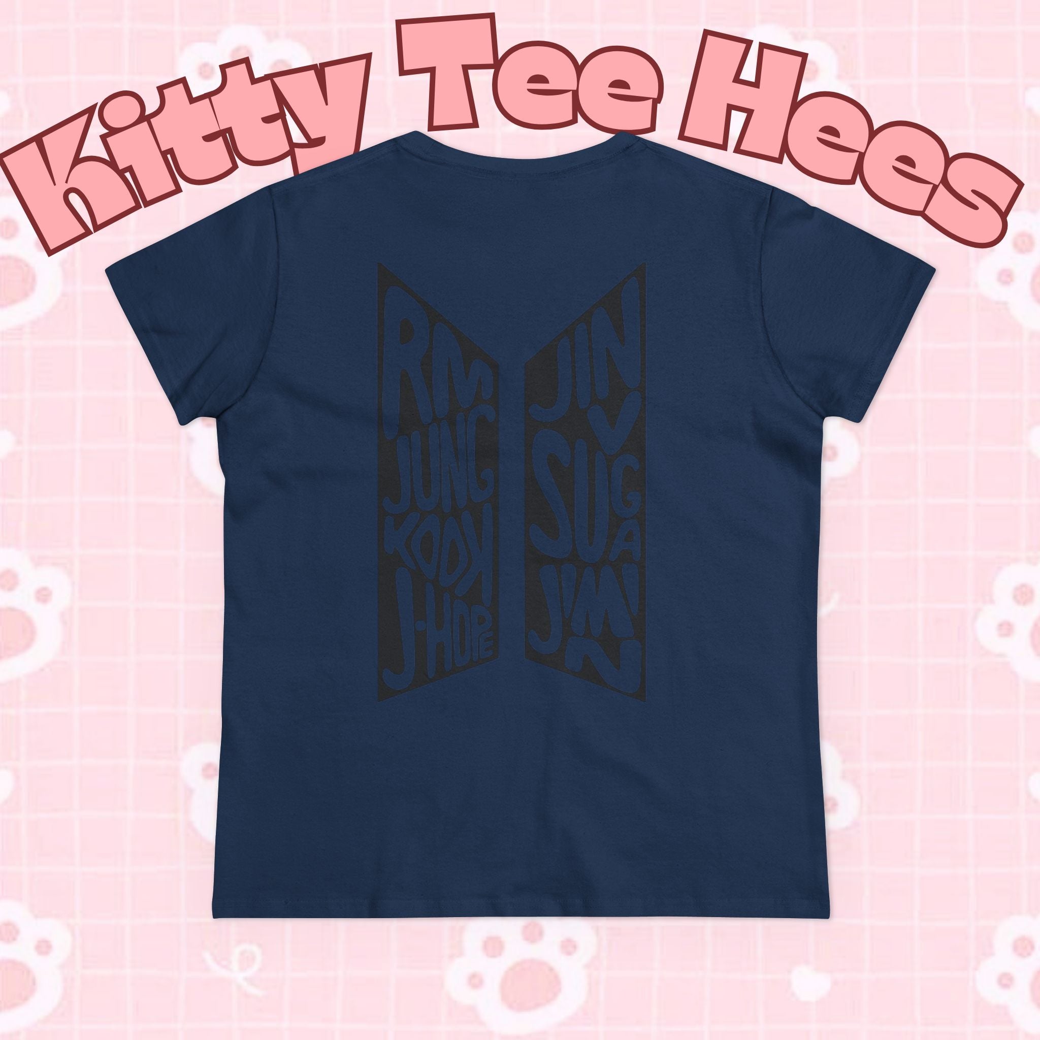 BTS ARIRANG graphic T-shirt featuring BTS logo and member names, casual cotton tee with colorful design by Printify.