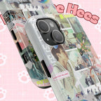 Printify BTS collage phone case for iPhone and Samsung featuring pastel hot air balloon and K-Pop photo collage design.