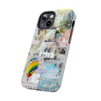 K-Pop BTS collage phone case for iPhone and Samsung with pastel hot air balloon design, featuring vibrant photo collage artwork.