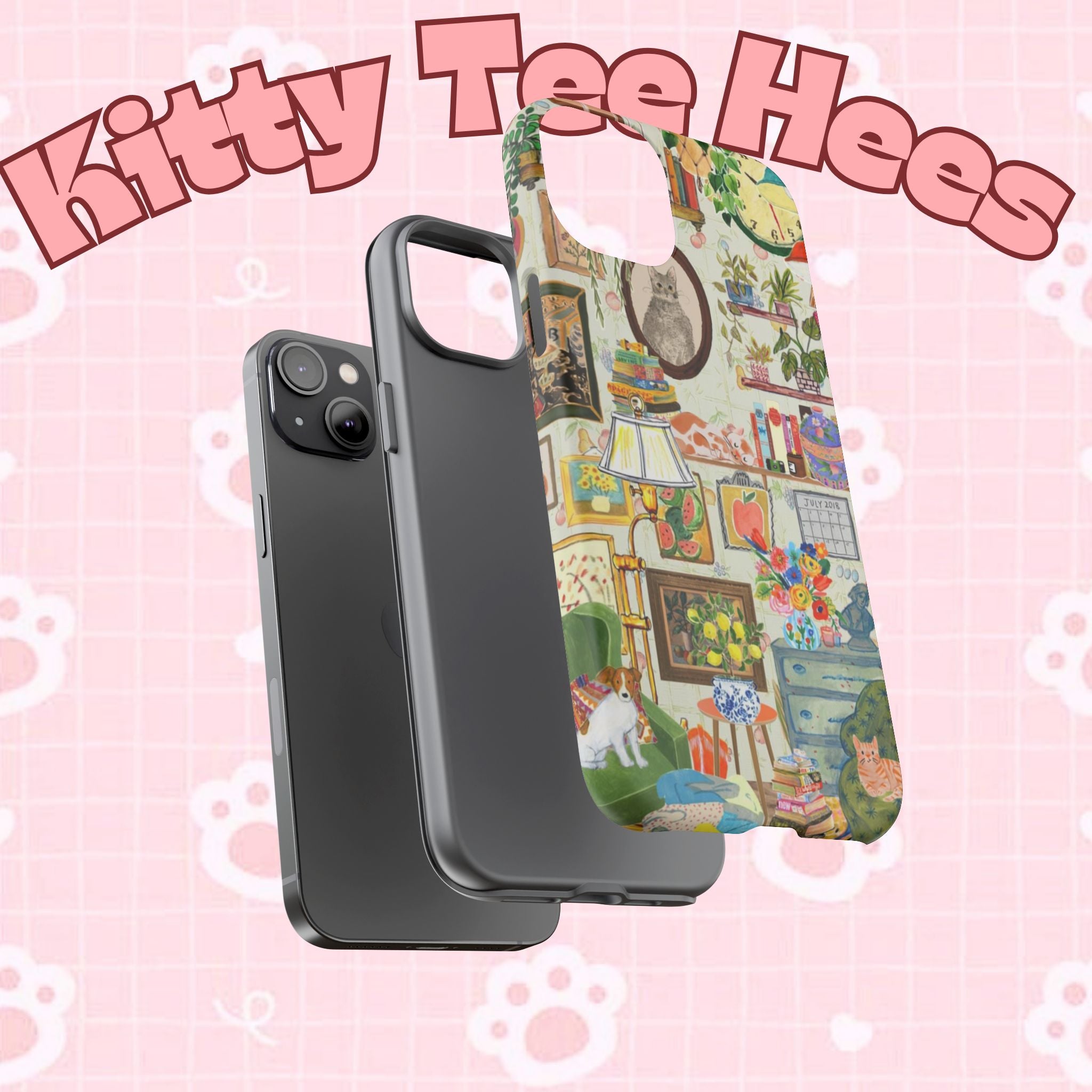 Cute cat portrait phone case for iPhone 17 by Printify, featuring a stylish, cozy living room pet home design.